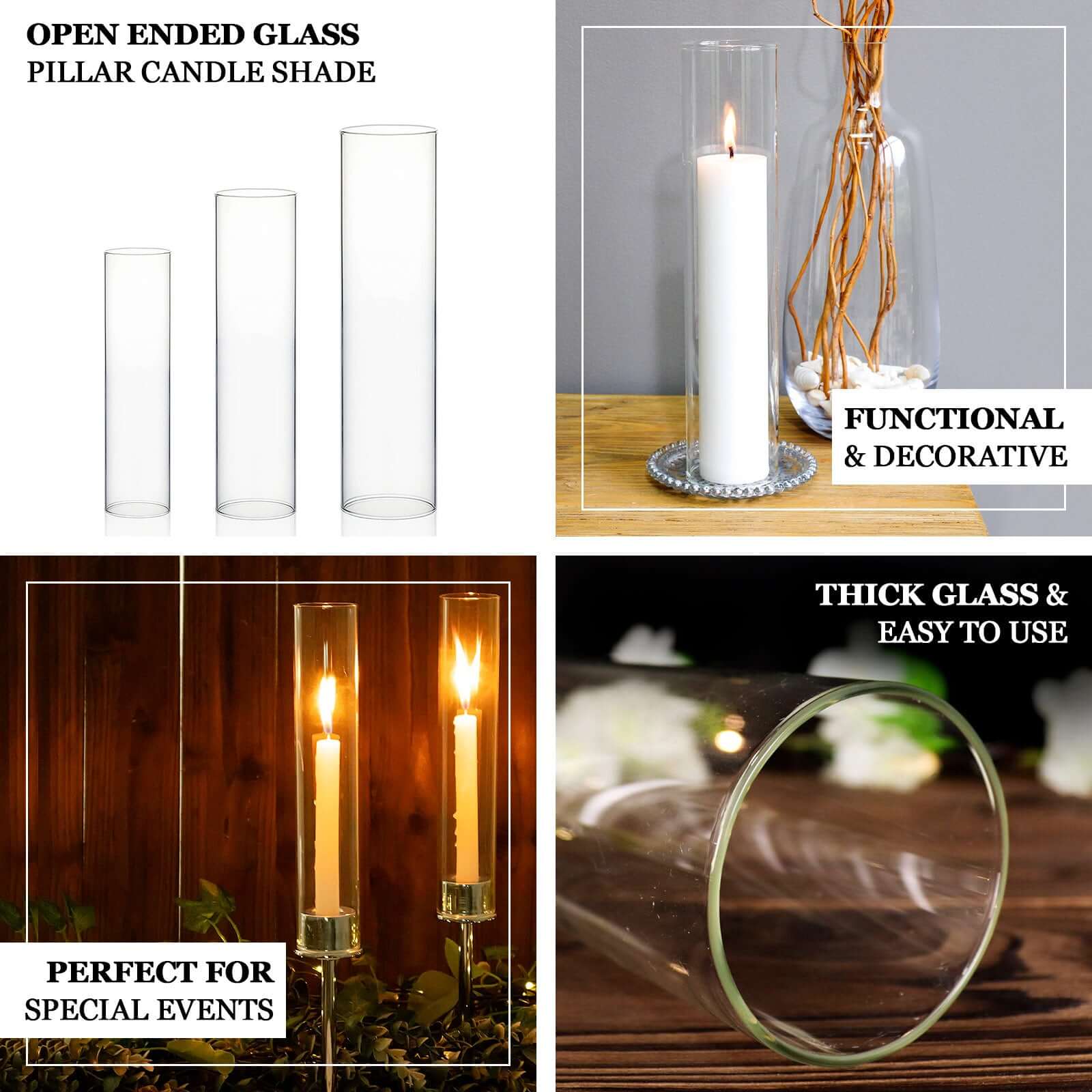 2-Pack Glass Pillar Hurricane Candle Shades - Clear Chimney Tube with 2.25 Wide Open Ends 12