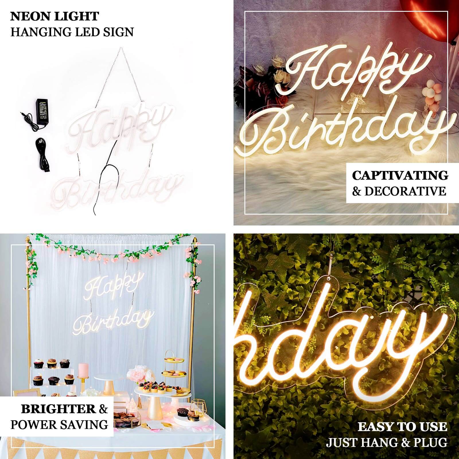 32 Happy Birthday Neon Light Sign, LED Reusable Wall Décor Lights With 5ft Hanging Chain