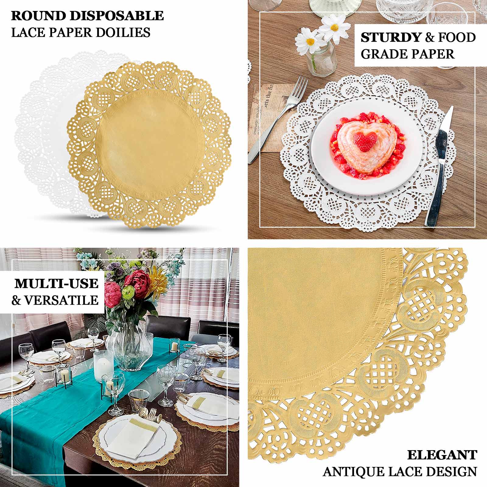 100 Pcs Paper 12 Round Placemats in White - Food Grade Lace Paper Doilies for Dessert Display & Table Decor