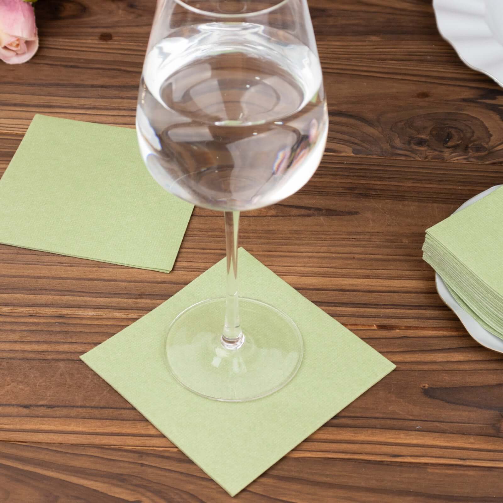 20-Pack Paper Linen-Like Cocktail Napkins Sage Green - Disposable 5x5 Airlaid Soft Napkins