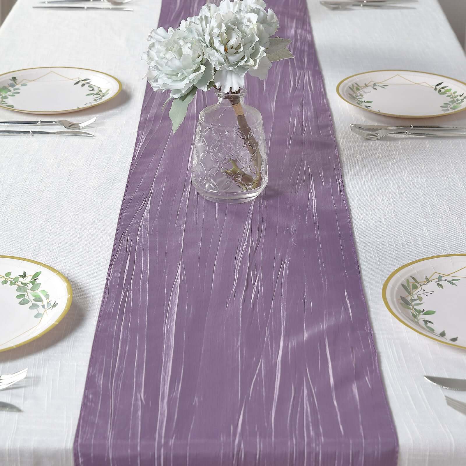 Taffeta 12x108 Table Runner Violet Amethyst - Accordion Crinkle Design