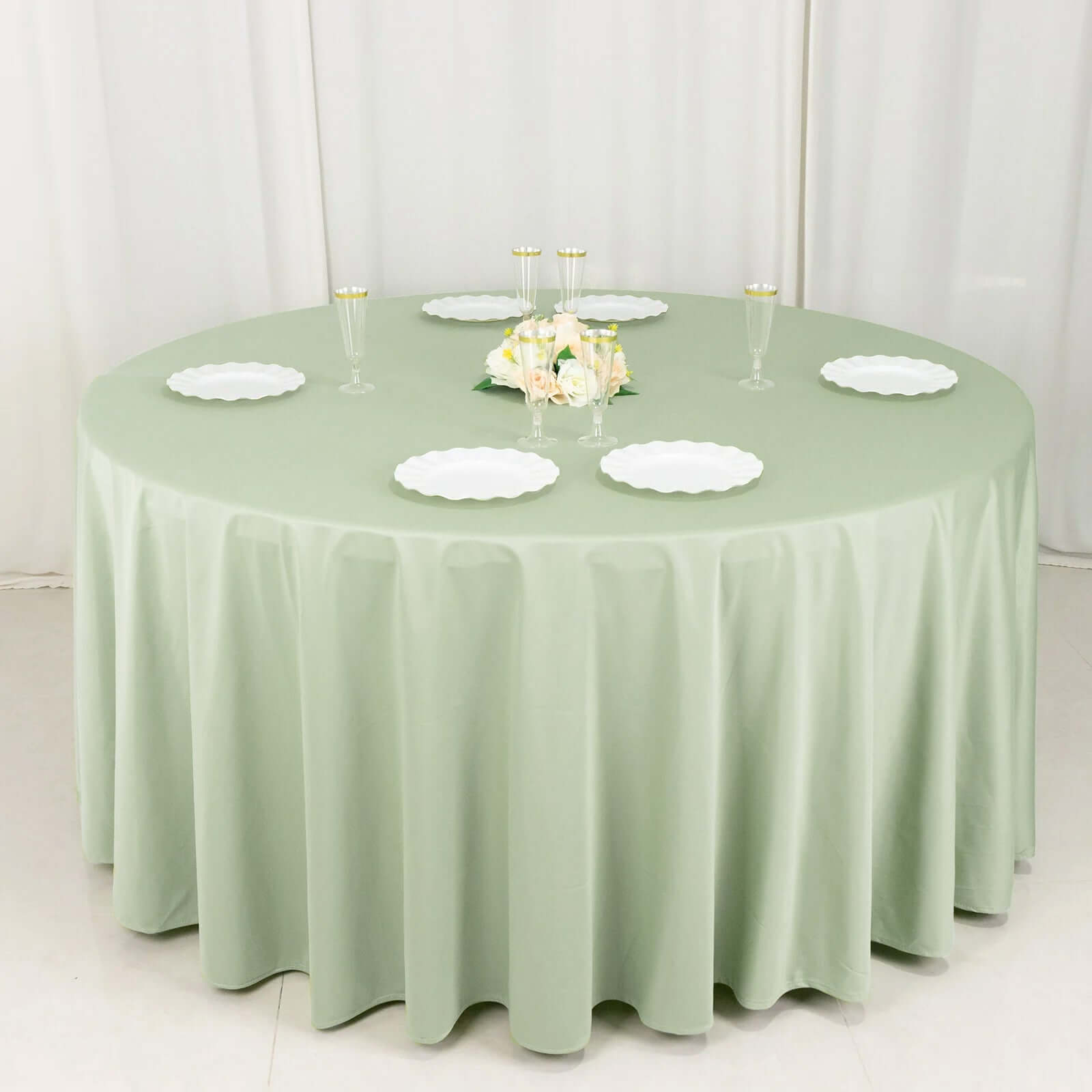 Premium Scuba Round 120 Tablecloth Sage Green - Wrinkle Free & Stain Resistant Seamless Table Cover