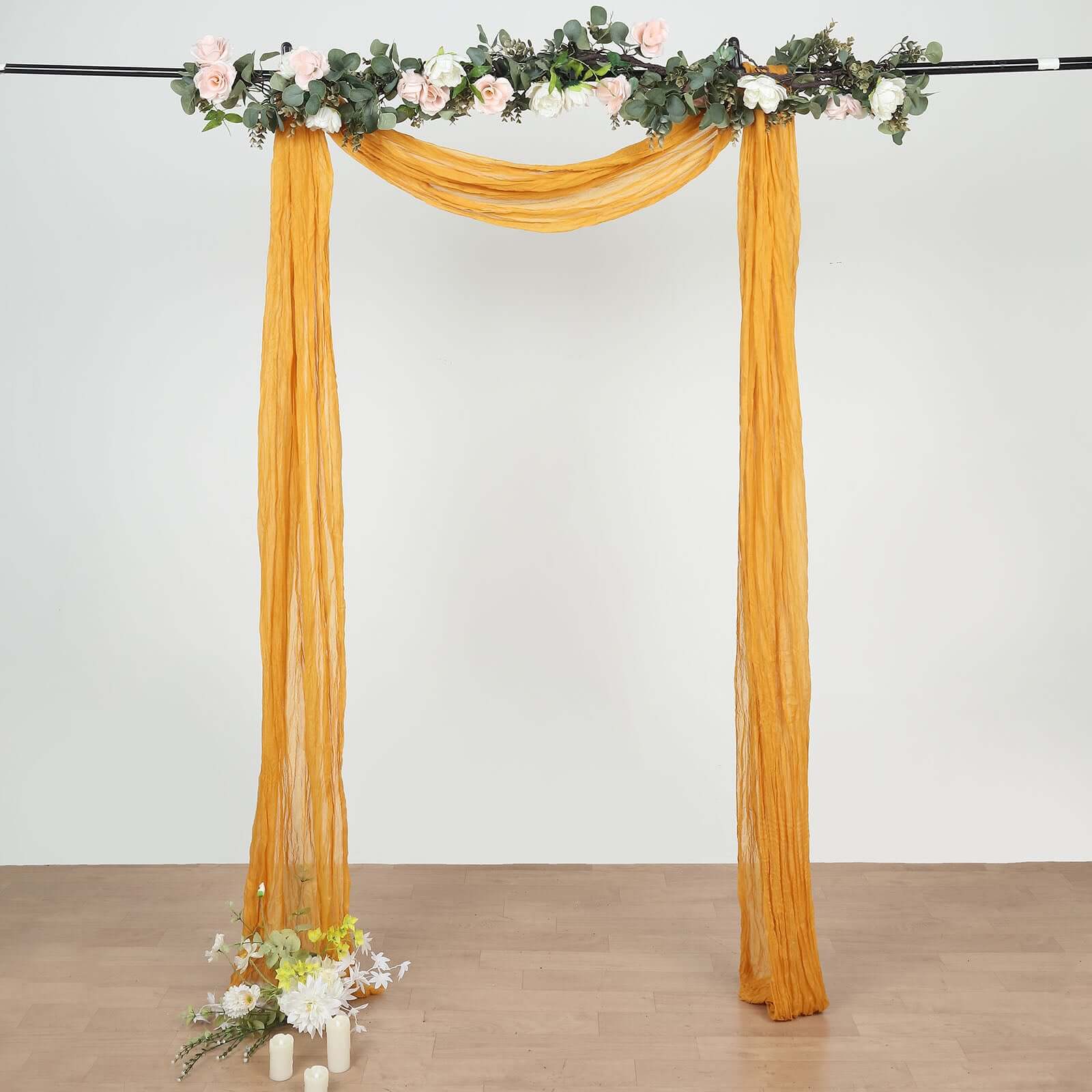 20ft Mustard Yellow Gauze Cheesecloth Fabric Wedding Arch Drapery, Window Scarf Valance, Boho Decor Arbor Curtain Panel