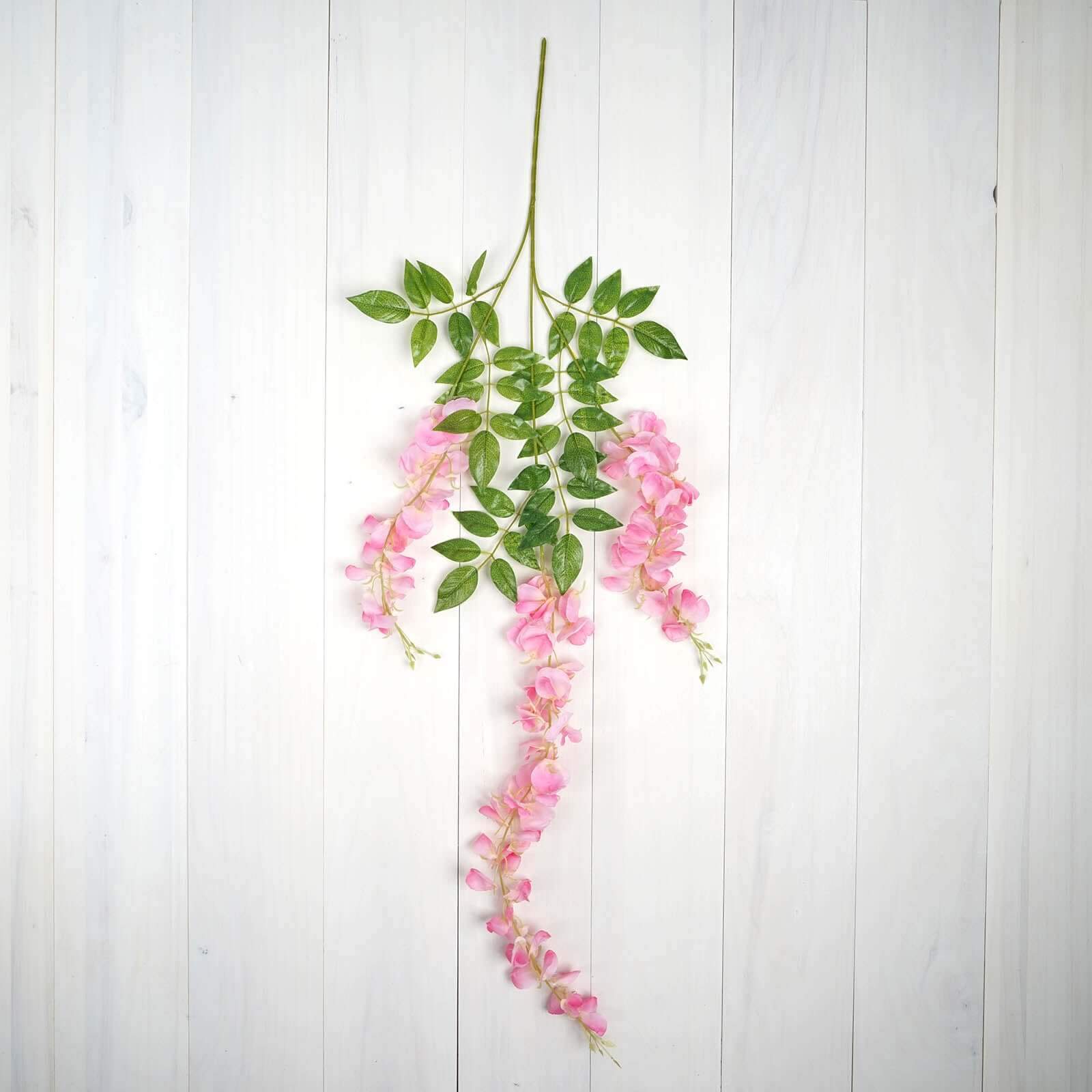 5 Pack 44 Silk Hanging Wisteria Flower Garland Vines in Pink, 3 Strands in 1 Bush