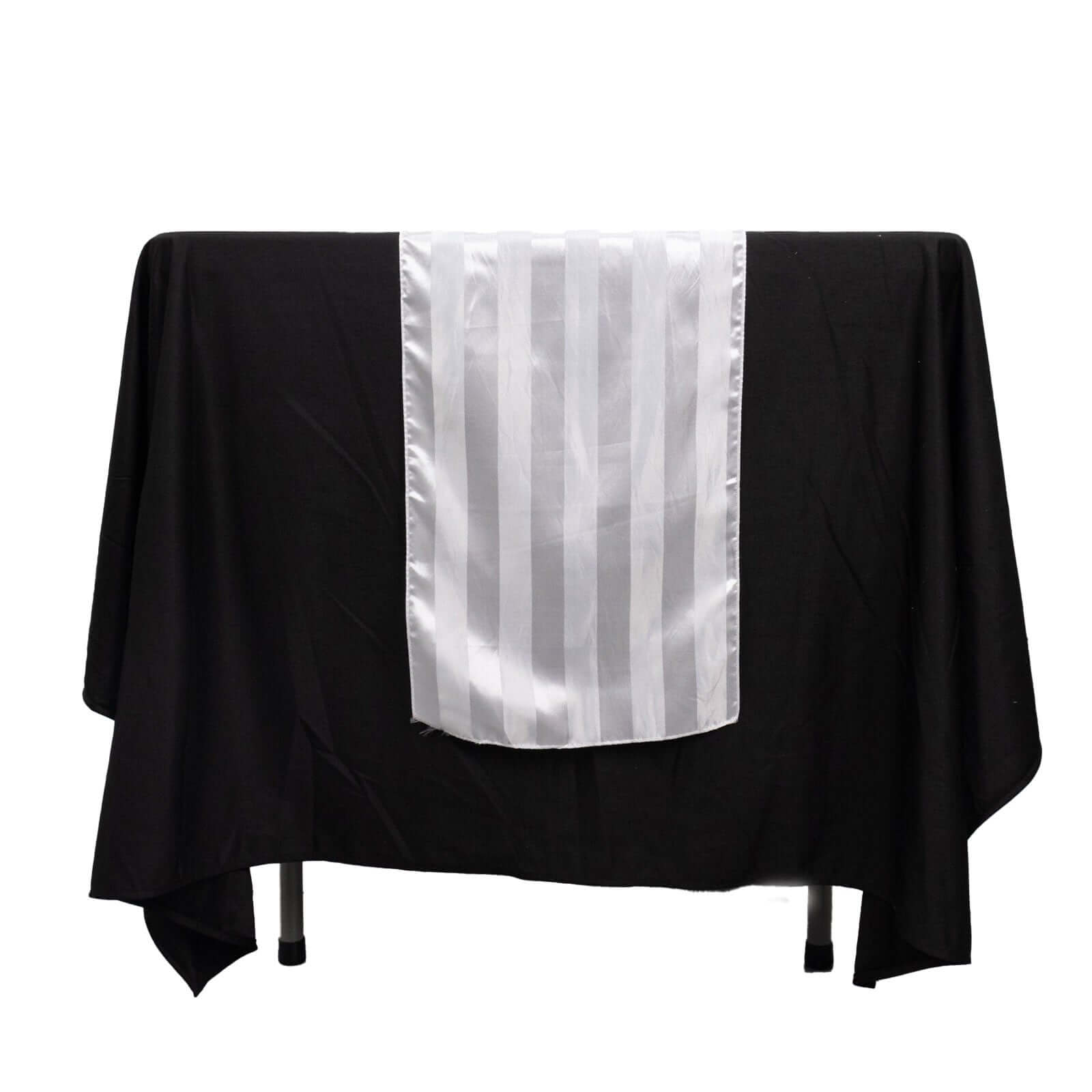 Satin 12x108 Table Runner White - Stripe Classic Wedding & Event Table Decor