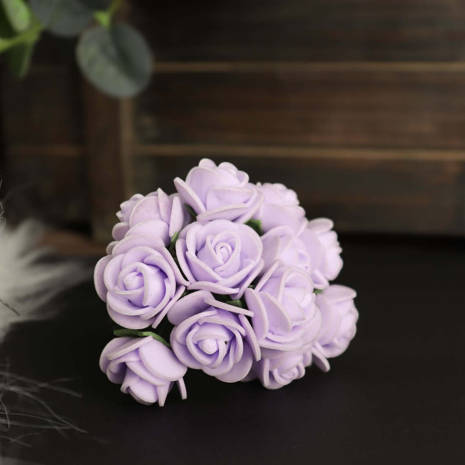 48 Roses 1 Lavender Lilac Real Touch Artificial DIY Foam Rose Flowers With Stem, Craft Rose Buds