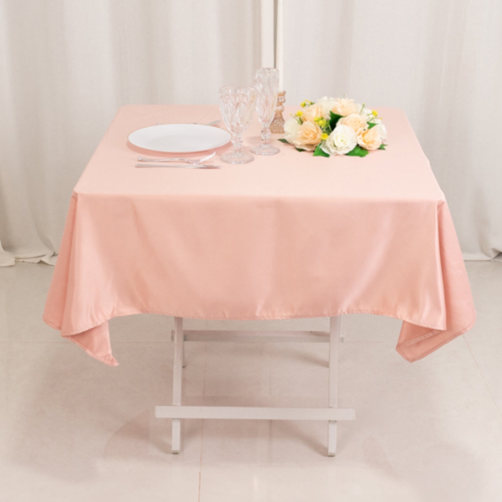 Lamour Satin 54x54 Square Tablecloth Dusty Rose - Durable & Silk-Like Table Cover