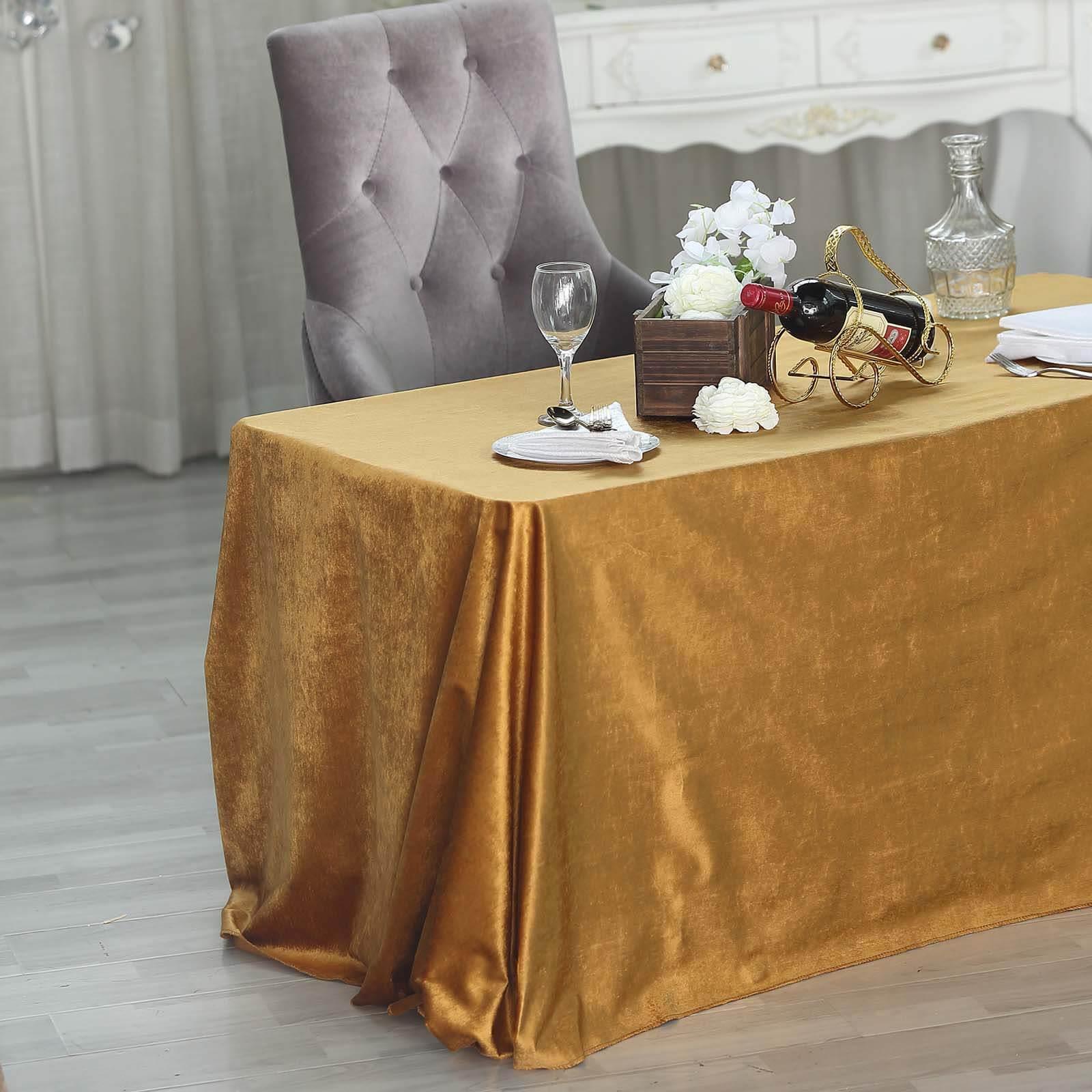 Premium Velvet 90x132 Rectangle Tablecloth Gold - Reusable Soft & Polished Seamless Table Cover for Luxury Weddings & Events