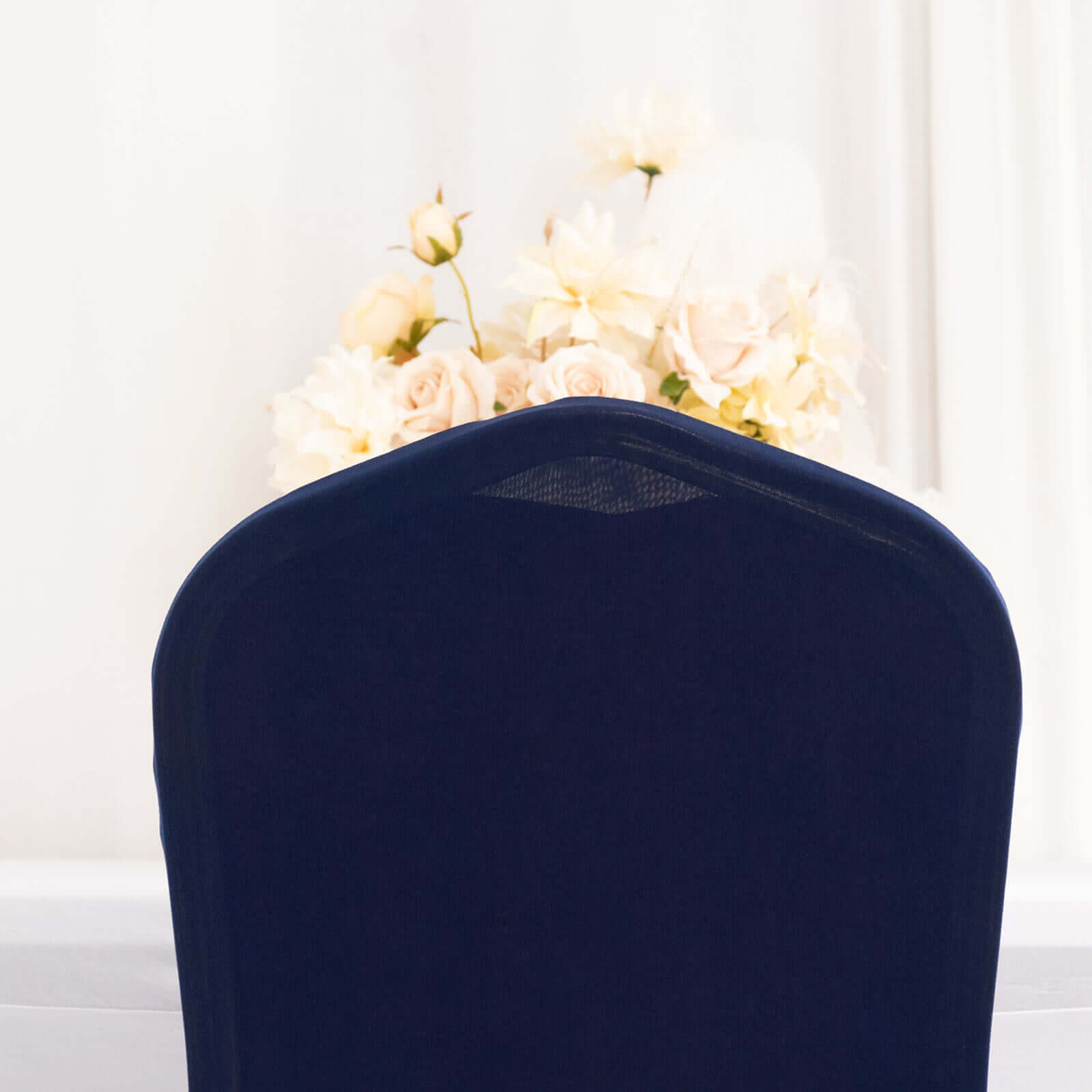 Spandex Chair Cover with Ruffle Pleated Skirt for Banquet Chairs Navy Blue - 1-Piece Stretch Fitted Slipcover