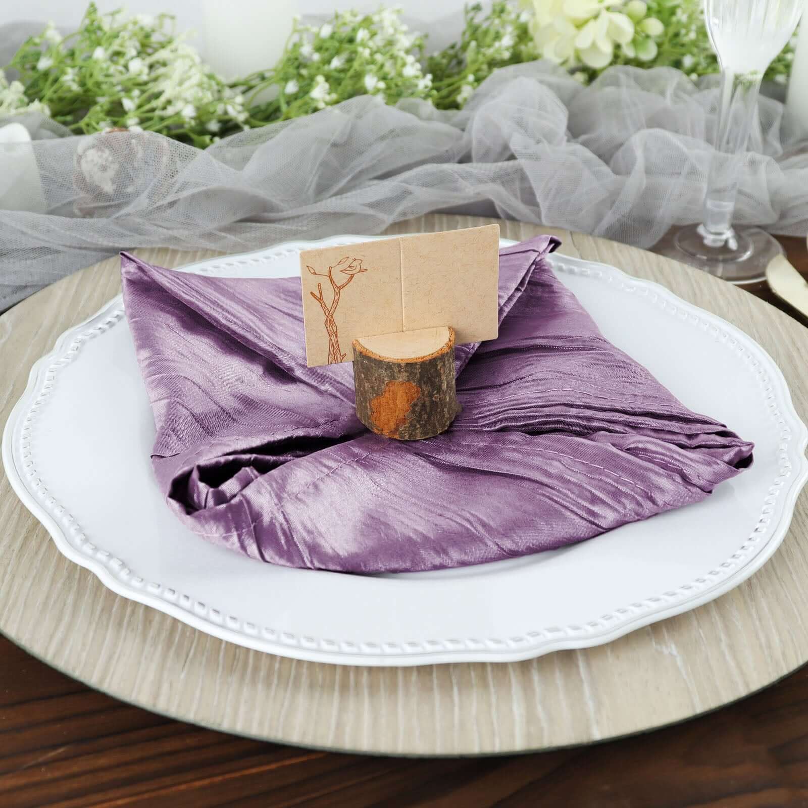 5 Pack Taffeta 20x20 Napkins Violet Amethyst - Accordion Crinkle Dinner Napkins