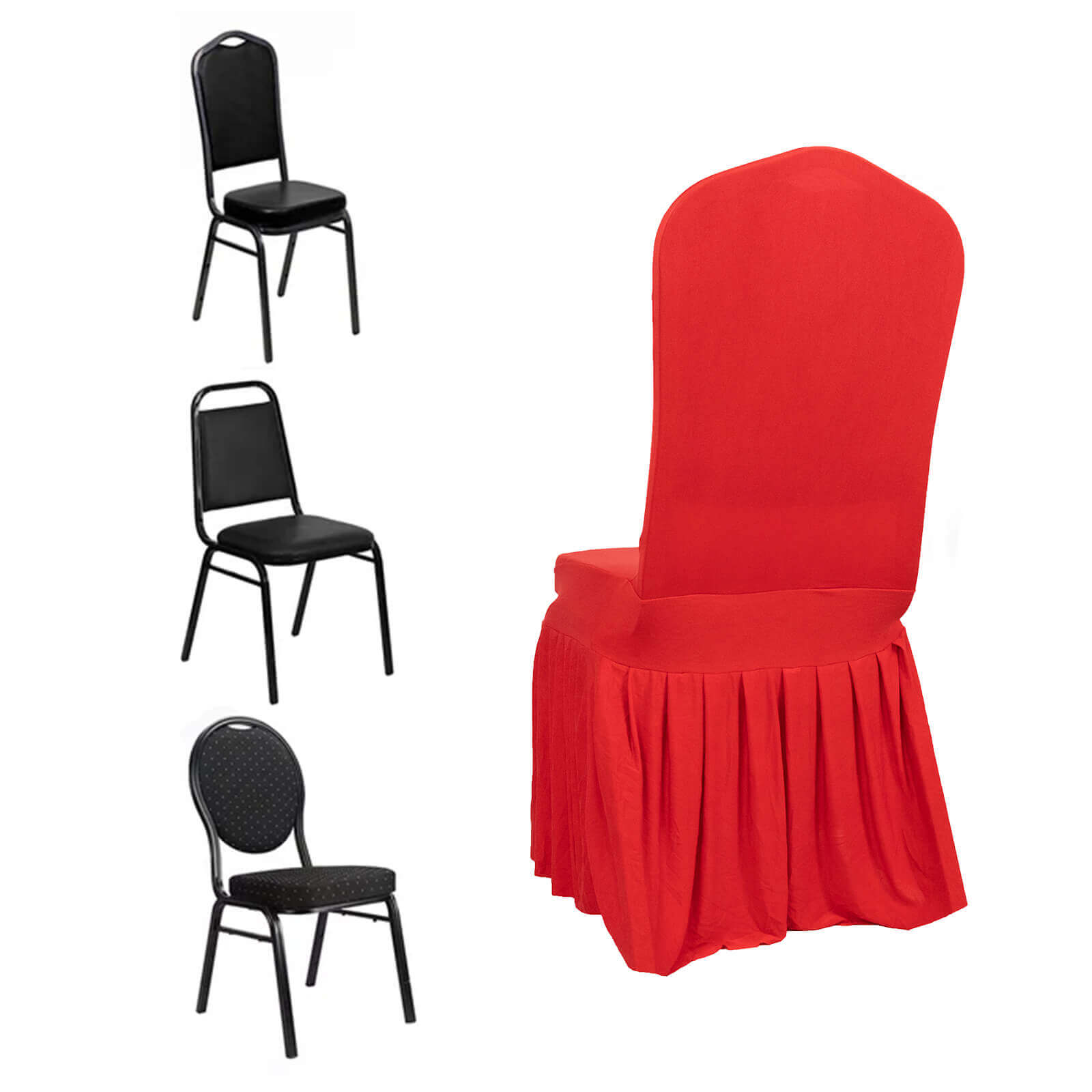 Spandex Chair Cover with Ruffle Pleated Skirt for Banquet Chairs Red - 1-Piece Stretch Fitted Slipcover