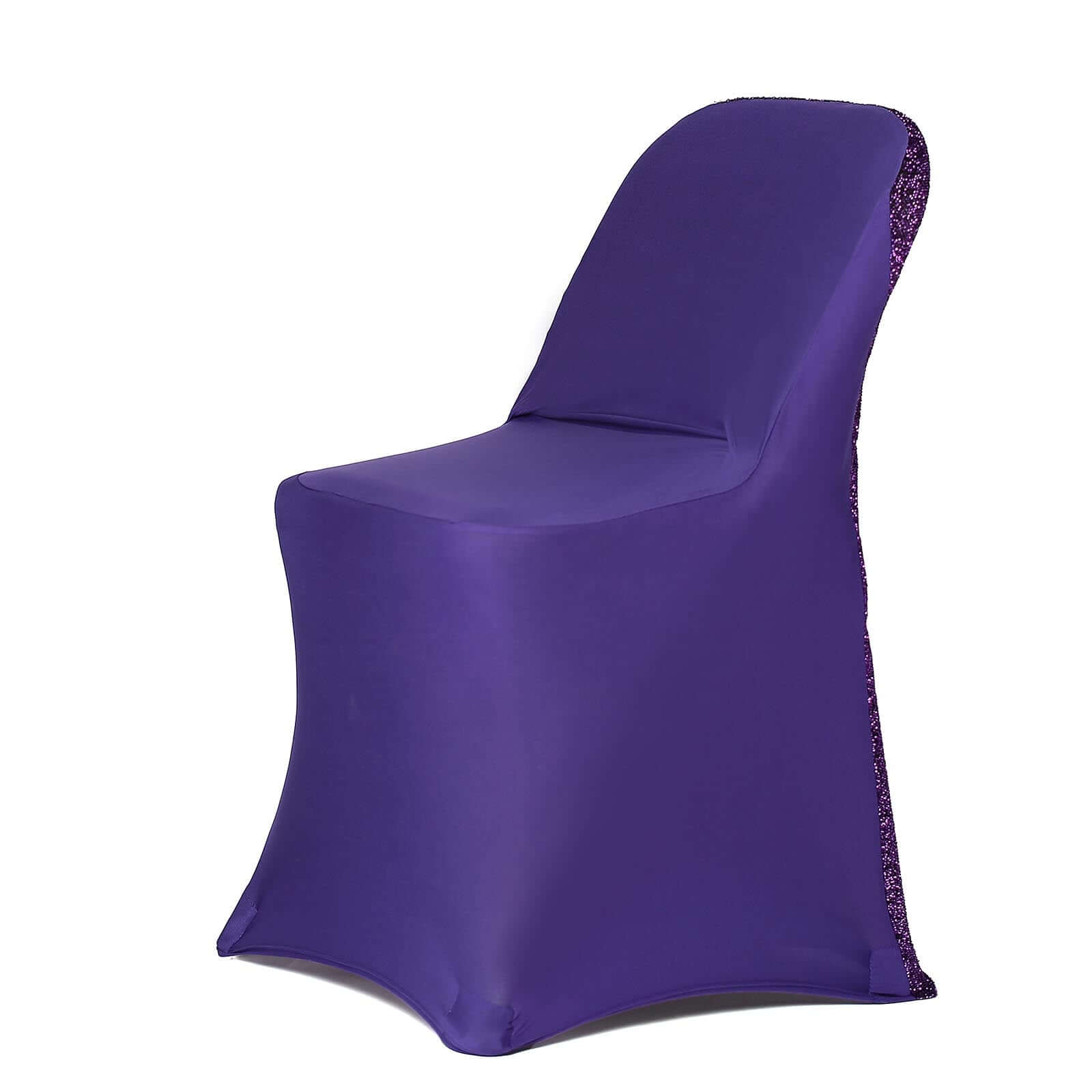 Stretch Spandex Chair Cover Purple for Folding Chairs - Metallic Shimmer Tinsel Back Design Fitted Slipcover