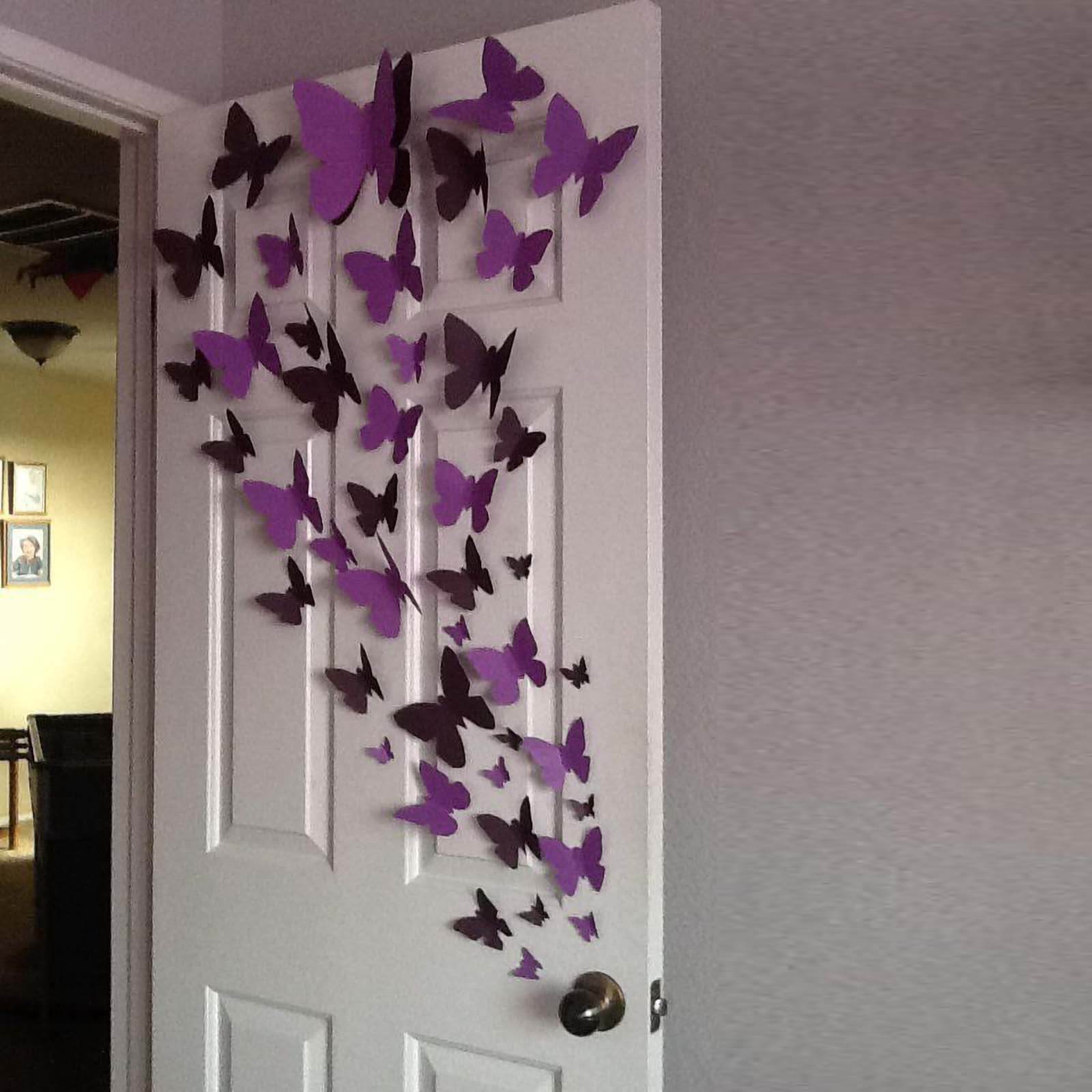 12-Pack 3D Butterfly Wall Decals, DIY Stickers Decorative Purple Collection Removable Design