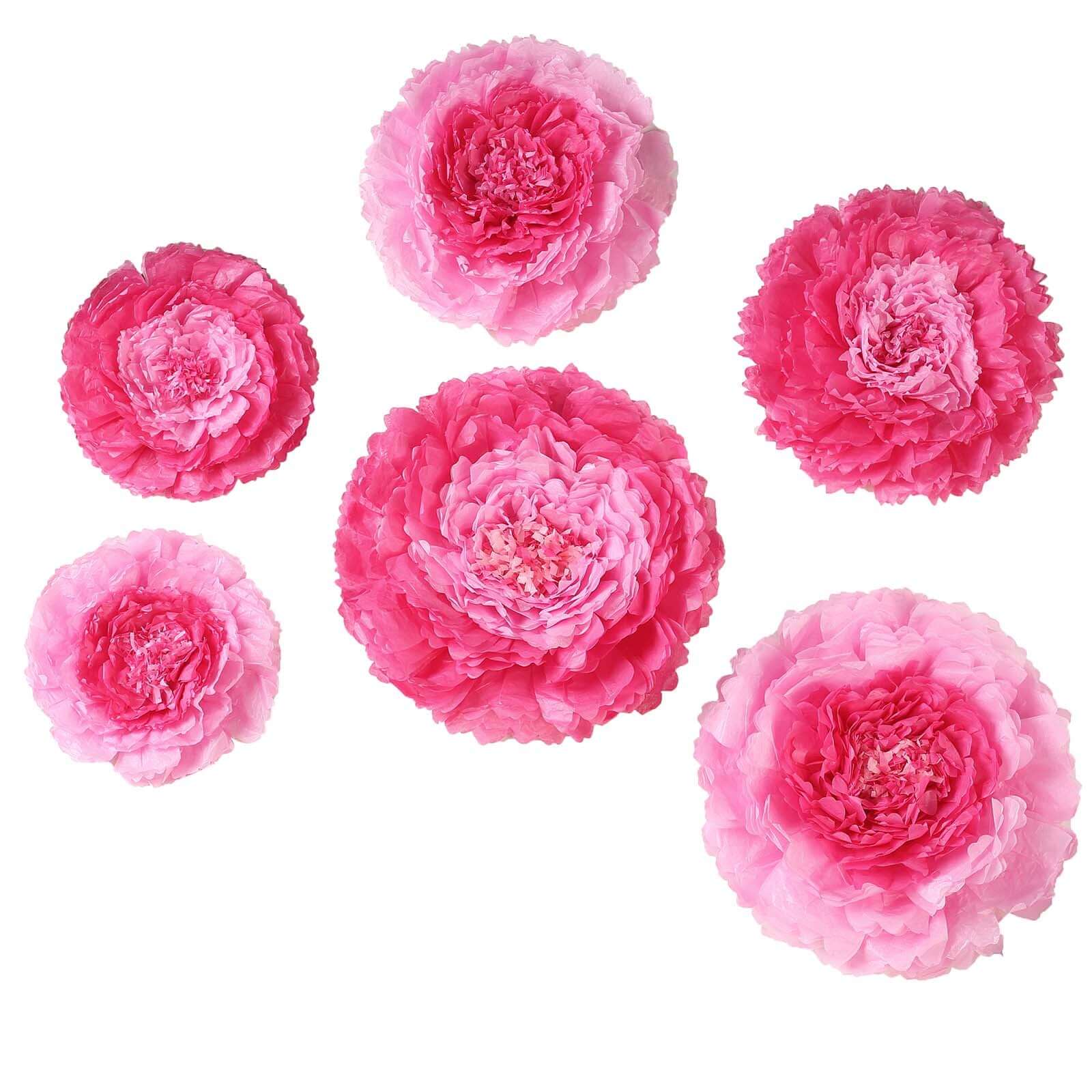 Set of 6 Pink Fuchsia Giant Carnation 3D Paper Flowers Wall Decor - 12,16,20