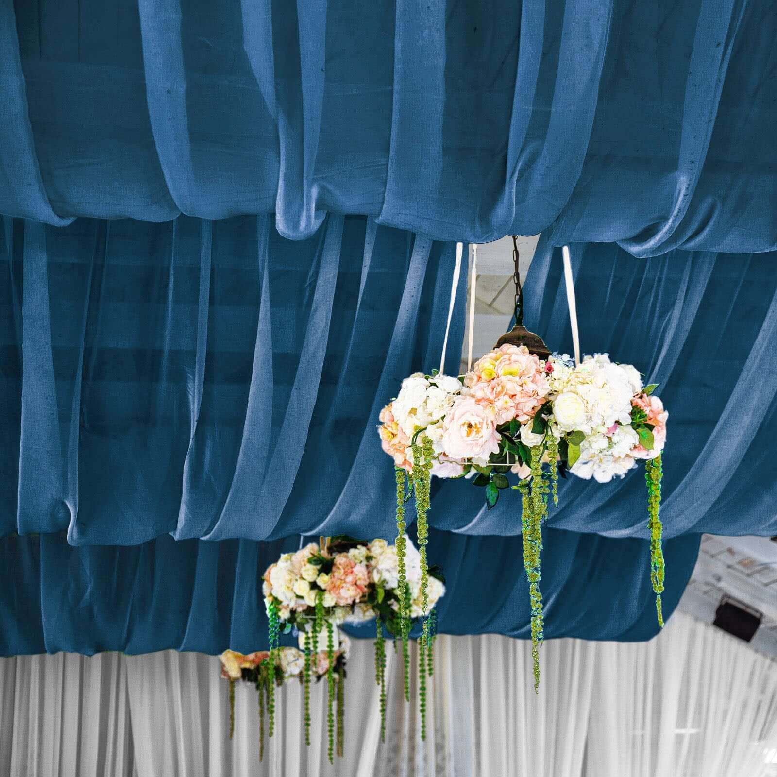 5ftx14ft Premium Navy Blue Chiffon Curtain Panel, Durable Flame Resistant Backdrop Ceiling Drapery With Rod Pocket