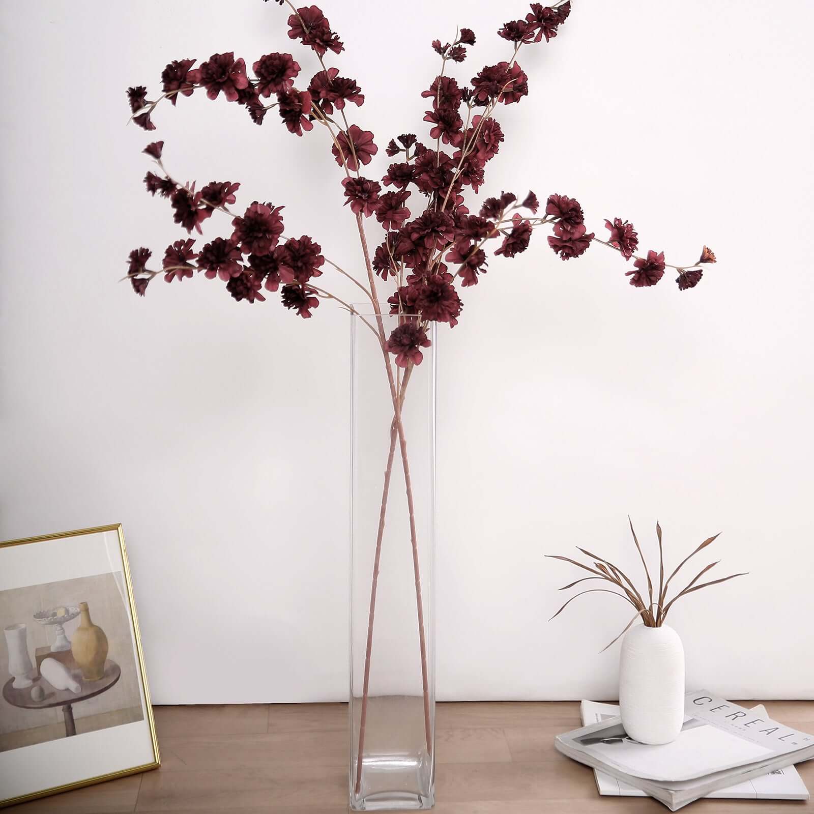 2 Branches 42 Tall Burgundy Artificial Silk Carnation Flower Stems