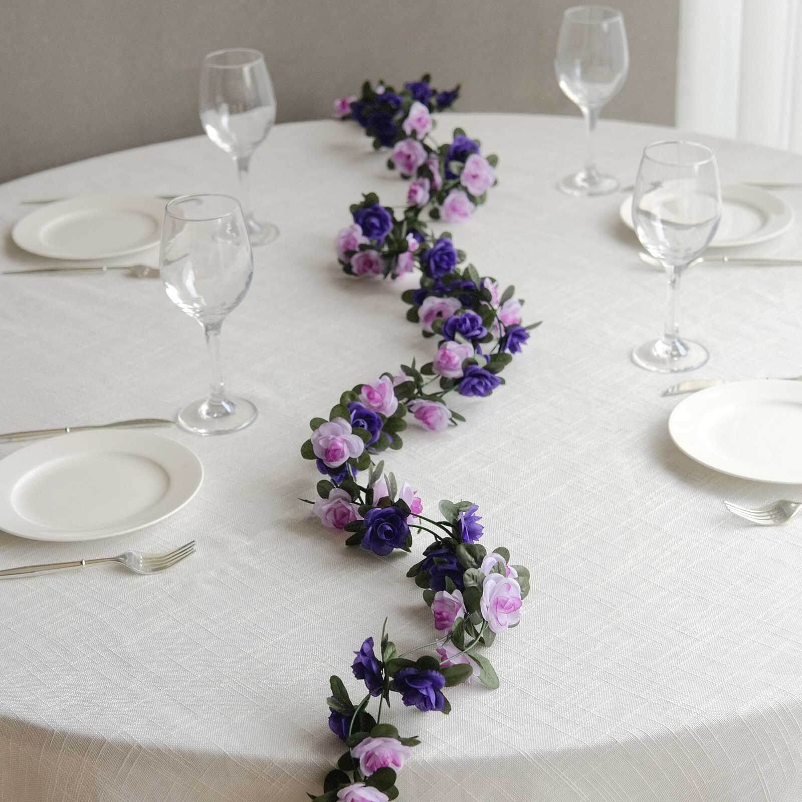 2 Pack 8ft Lavender Purple Artificial Silk Flower Garland Mini Rose Vines with 45 Flower Heads