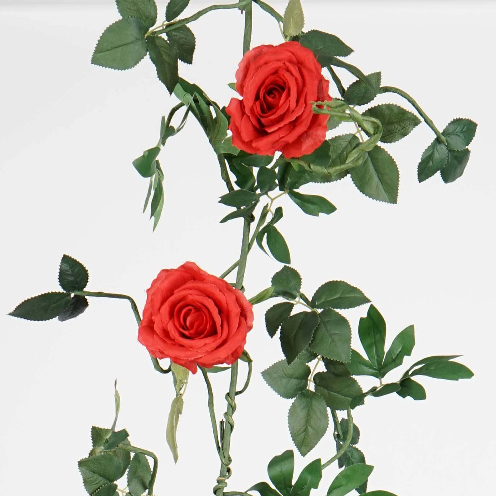 6ft Red Real Touch Artificial Rose and Leaf Flower Garland Vine