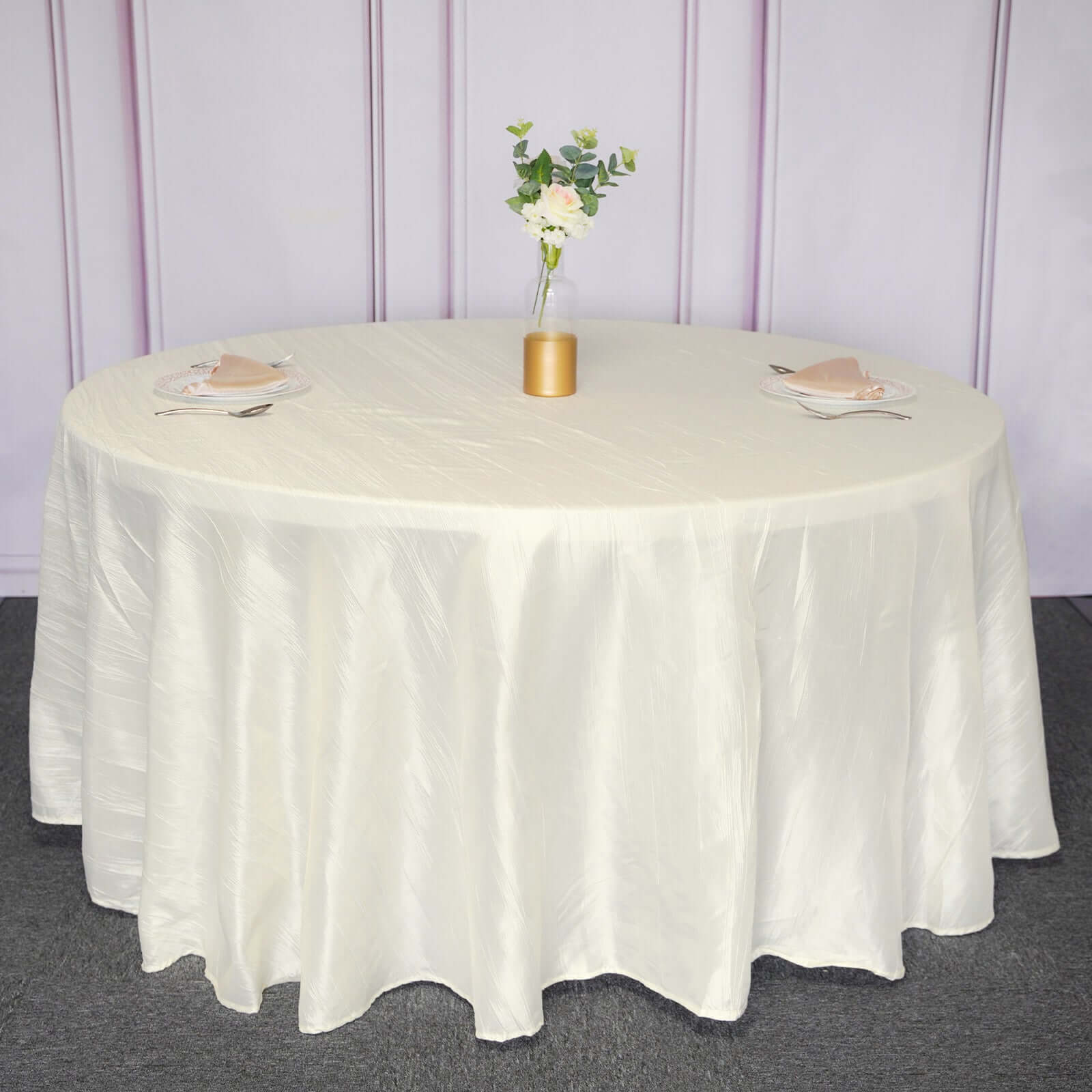 Taffeta 120 Round Tablecloth Ivory - Seamless Accordion Crinkle Table Cover