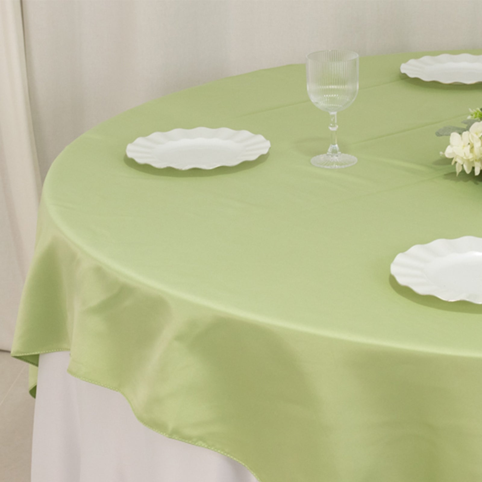 Lamour Satin 72x72 Table Overlay Square Tablecloth Sage Green - Smooth Finish Table Topper