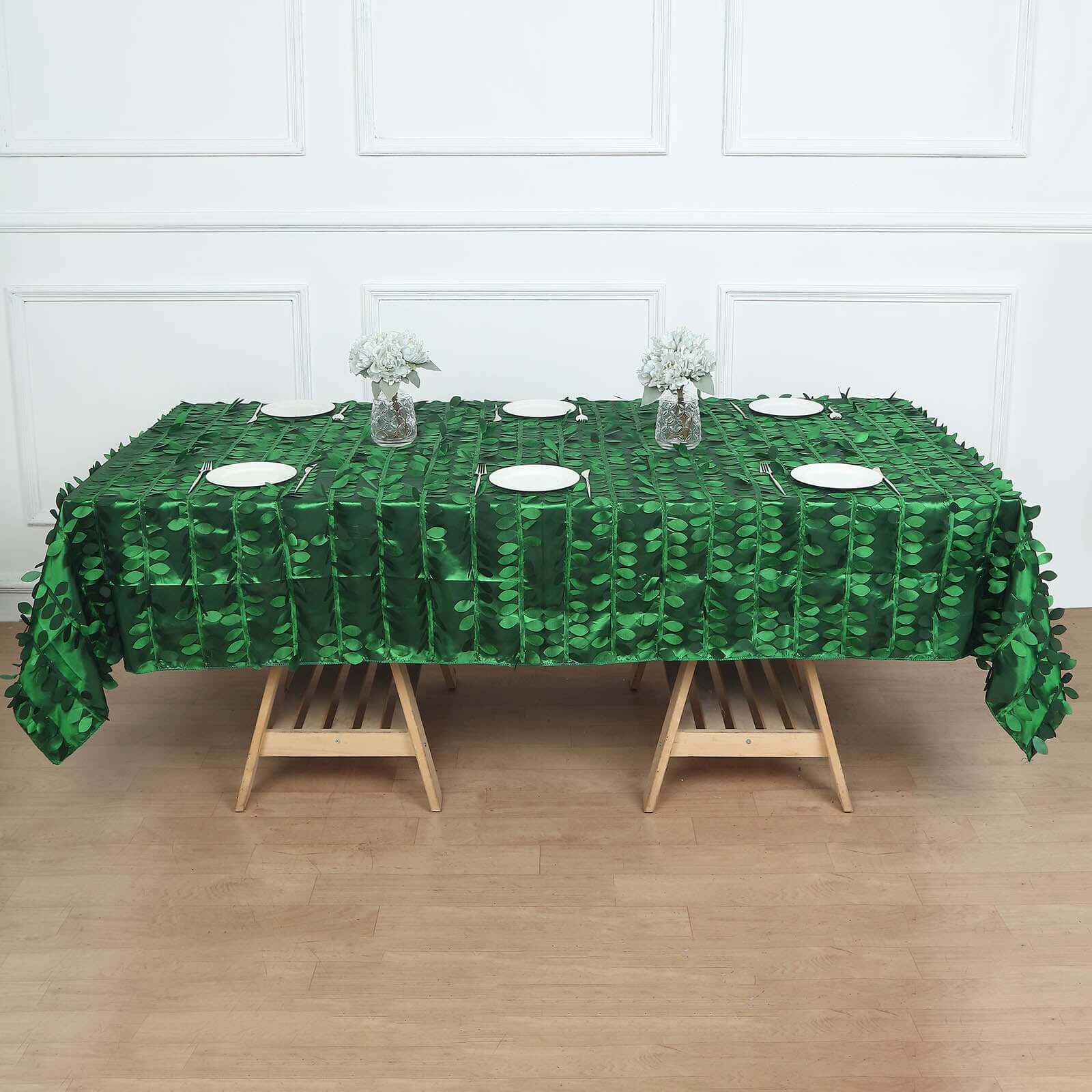 Taffeta 60x102 Rectangle Tablecloth Green | Exquisite 3D Leaf Petal Design for Chic Wedding & Event Decor