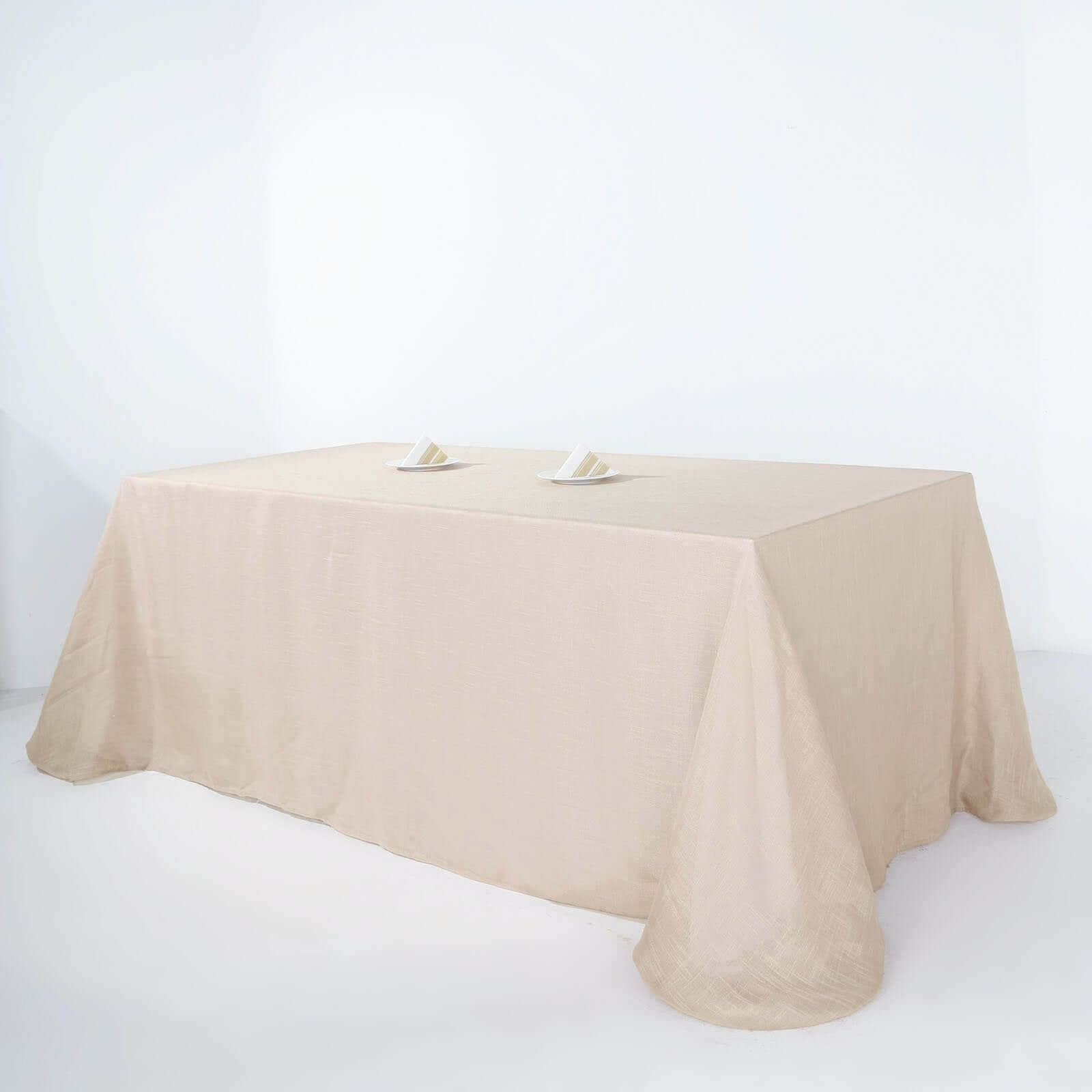 Faux Linen 90x156 Rectangular Tablecloth Beige - Slubby Texture Wrinkle-Resistant Seamless Table Cover