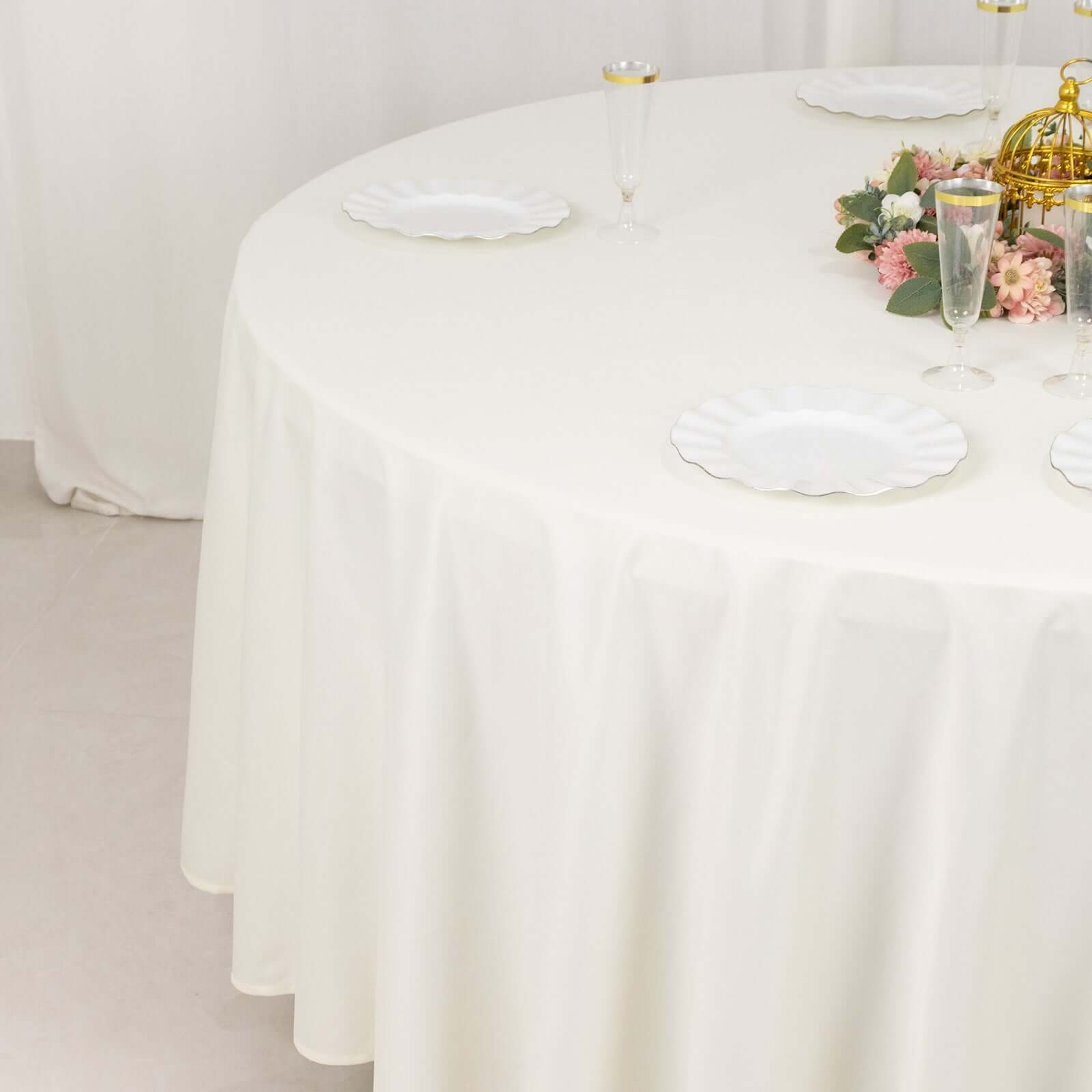 Premium Scuba Round 108 Tablecloth Ivory - Wrinkle Free & Stain Resistant Table Cover