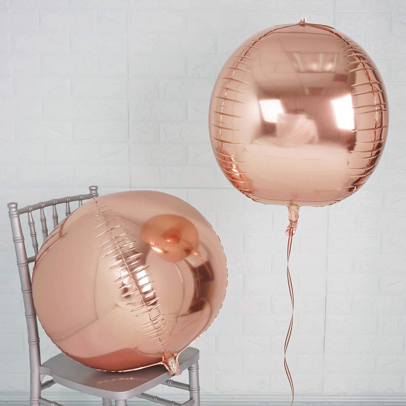 2 Pack 18 4D Rose Gold Sphere Mylar Foil Helium or Air Balloons