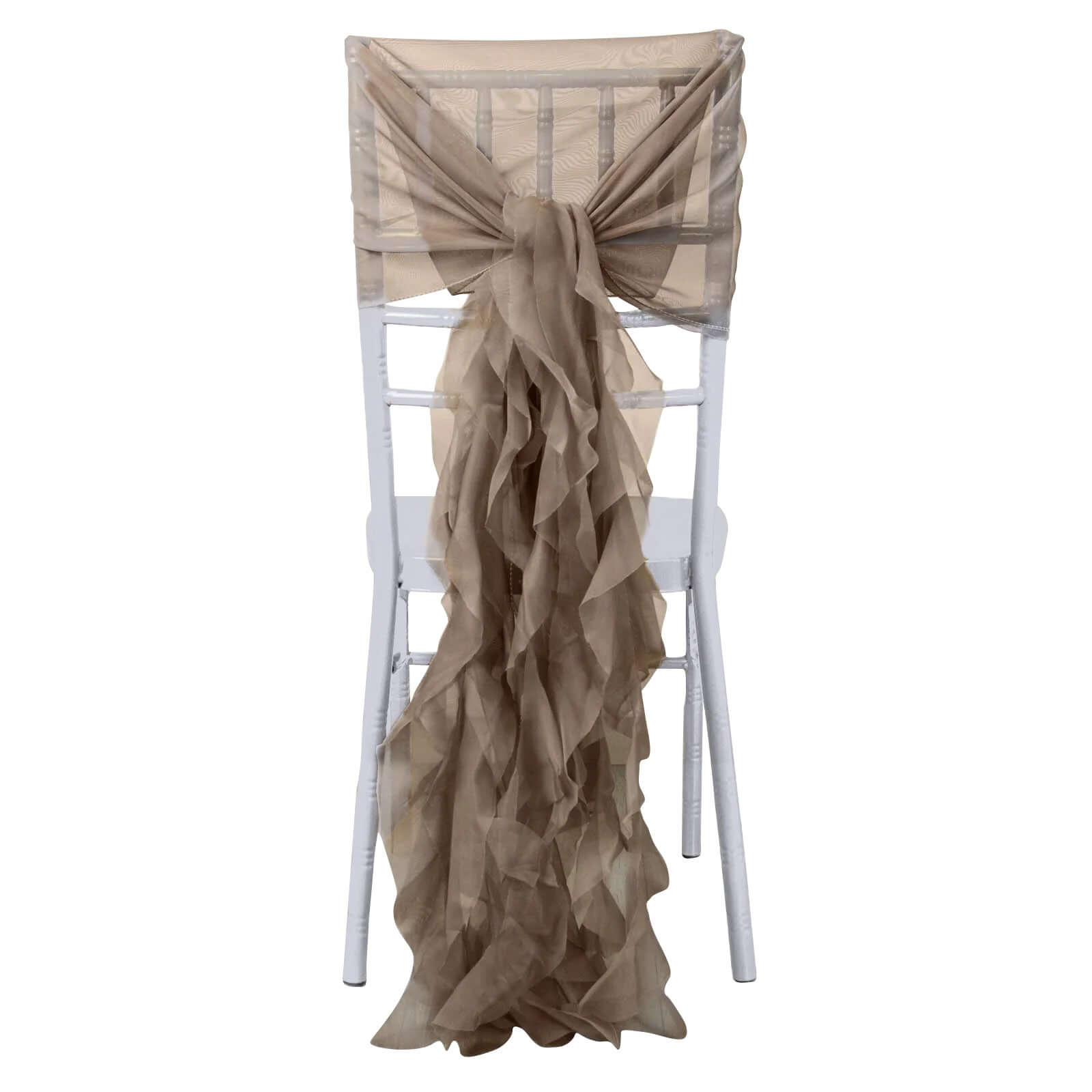 1 Set Chiffon Hoods Chair Sashes with Willow Ruffles Design Taupe - Stylish Chair Bow Decor