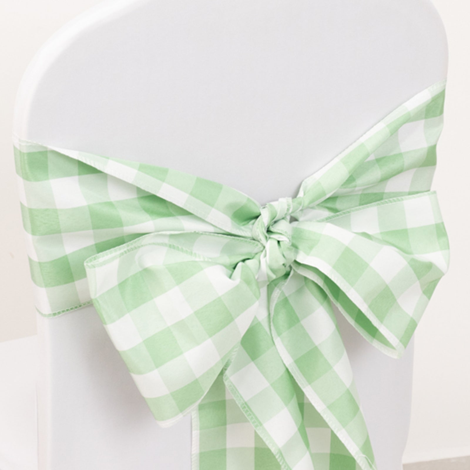 5 Pack Polyester Chair Sashes Sage Green/White Buffalo Plaid - Durable & Reusable Chair Bows 6x108