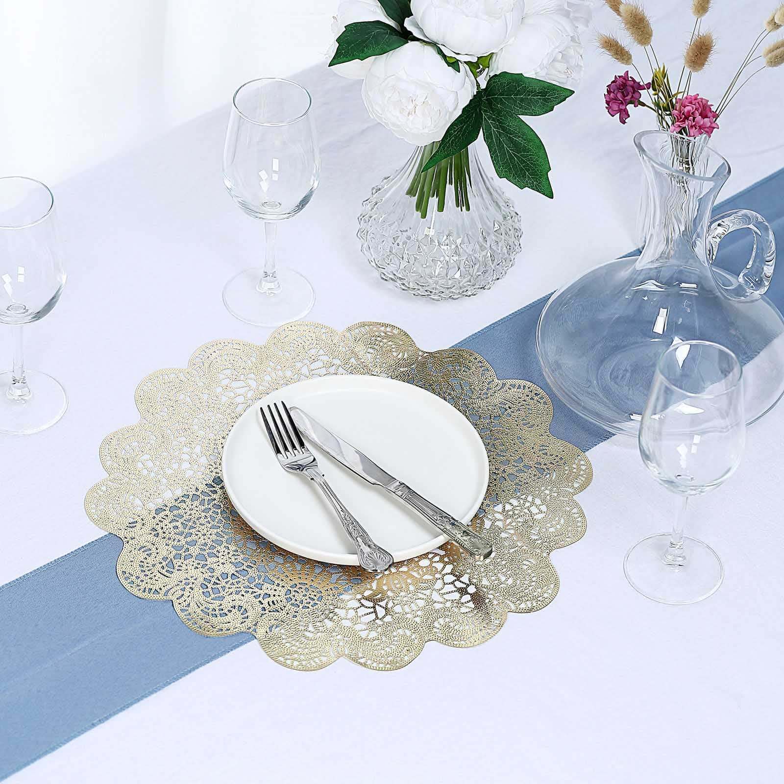 6-Pack Dining Table Mats Floral Lace Design Gold - Vinyl Non-Slip Surface with Vintage Appeal 15