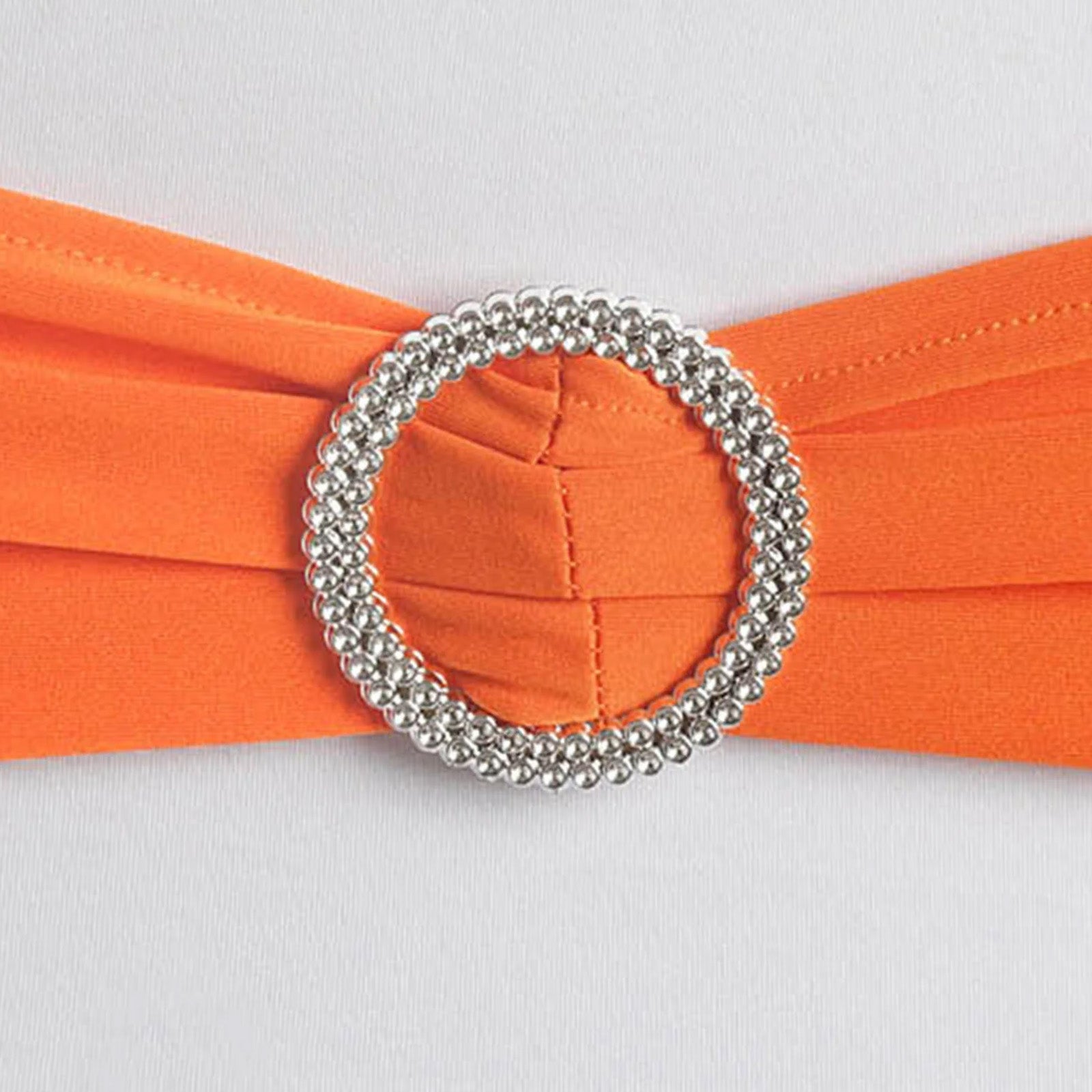 5 Pack Stretch Spandex Chair Sashes Orange - Reusable Chair Bands with Silver Diamond Ring Slide Buckle 5x14