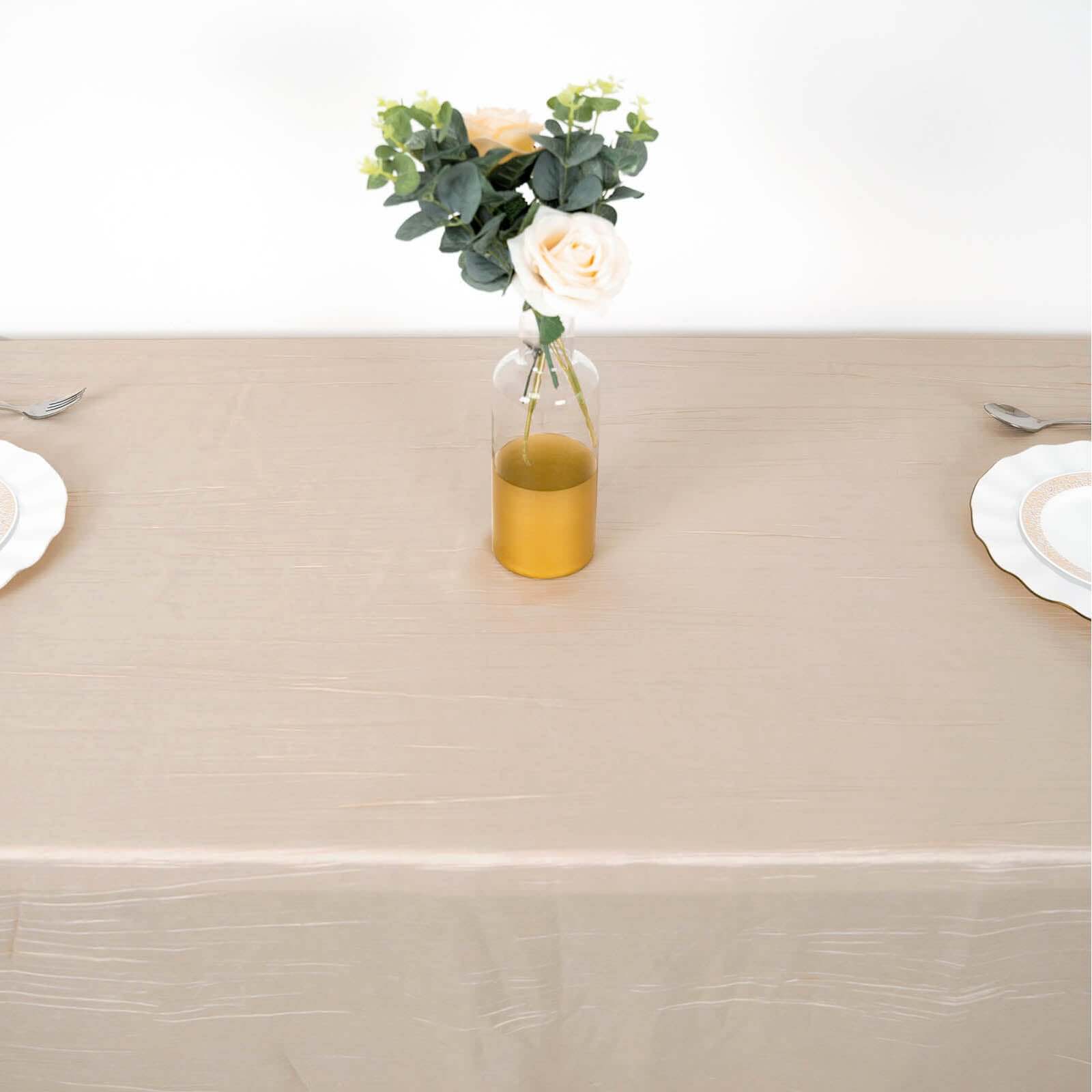 Taffeta 90x132 Rectangle Tablecloth Beige - Seamless Accordion Crinkle Table Cover