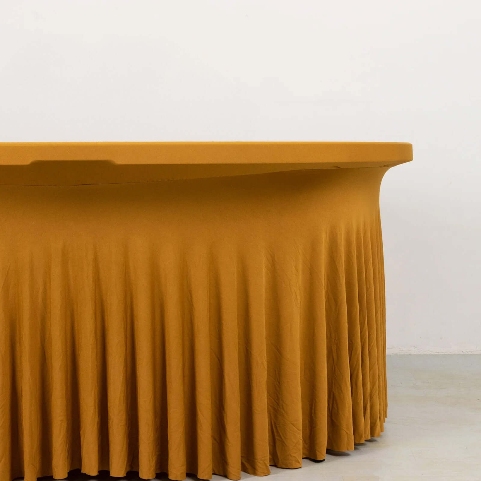 Spandex Round 6ft Table Skirt Gold with Wavy Skirt-Like Effect Stylish Table Cover for Weddings, Banquets & Trade Shows