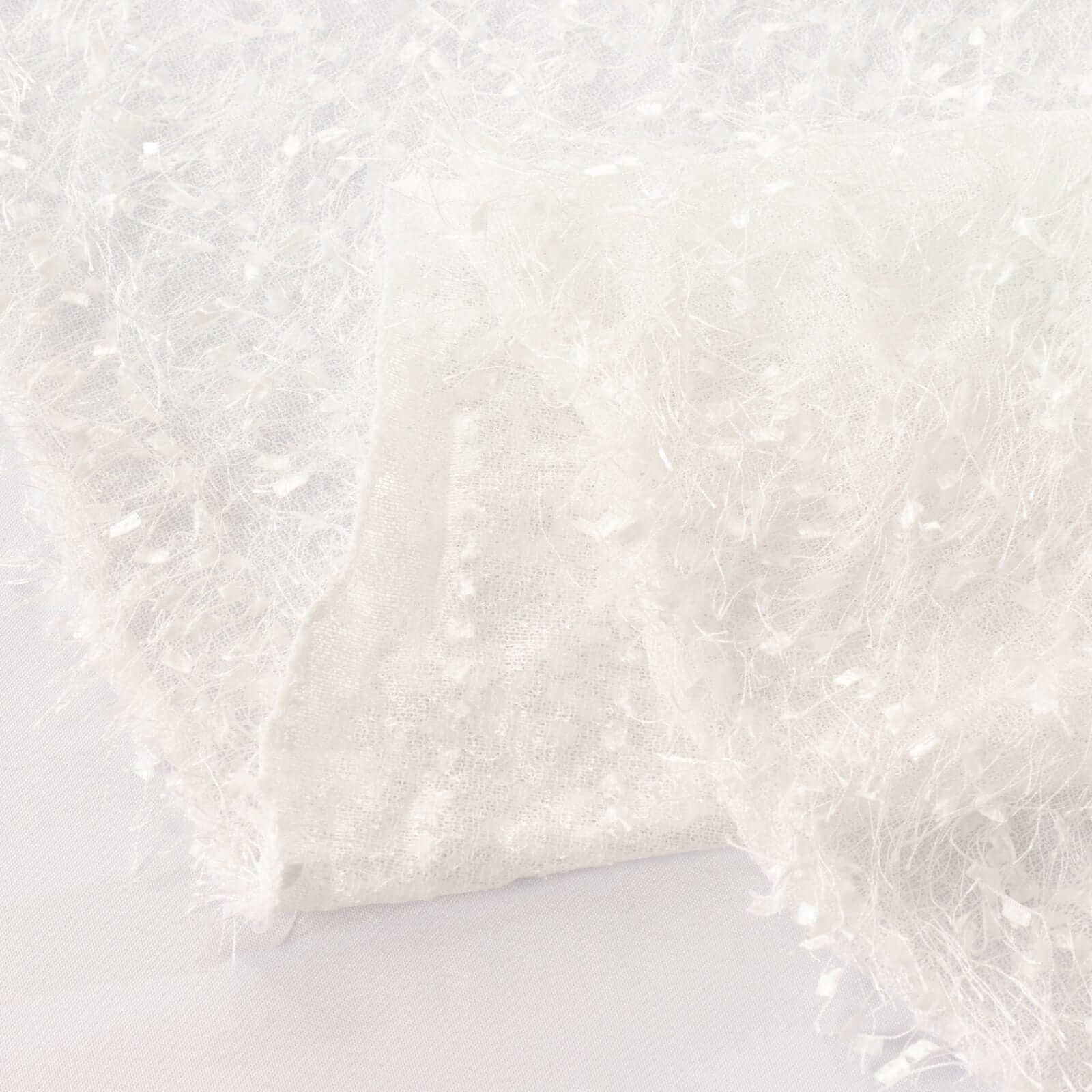 Polyester 90x156 Rectangle Tablecloth White with Shaggy Fringe Design - Stylish Table Cover