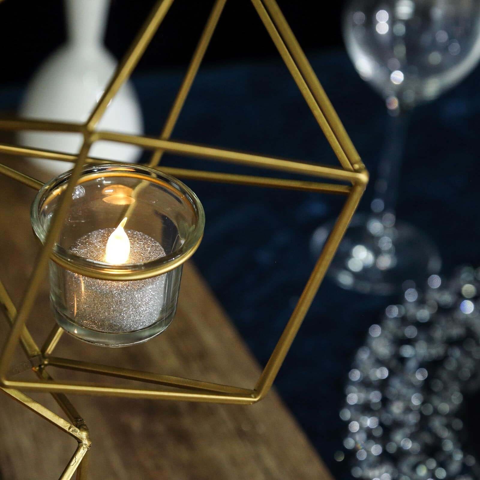 Tealight Candle Holder Metal Linked Geometric Design Gold with Votive Glass Holders - Sophisticated Decor for Tables & Gatherings 25