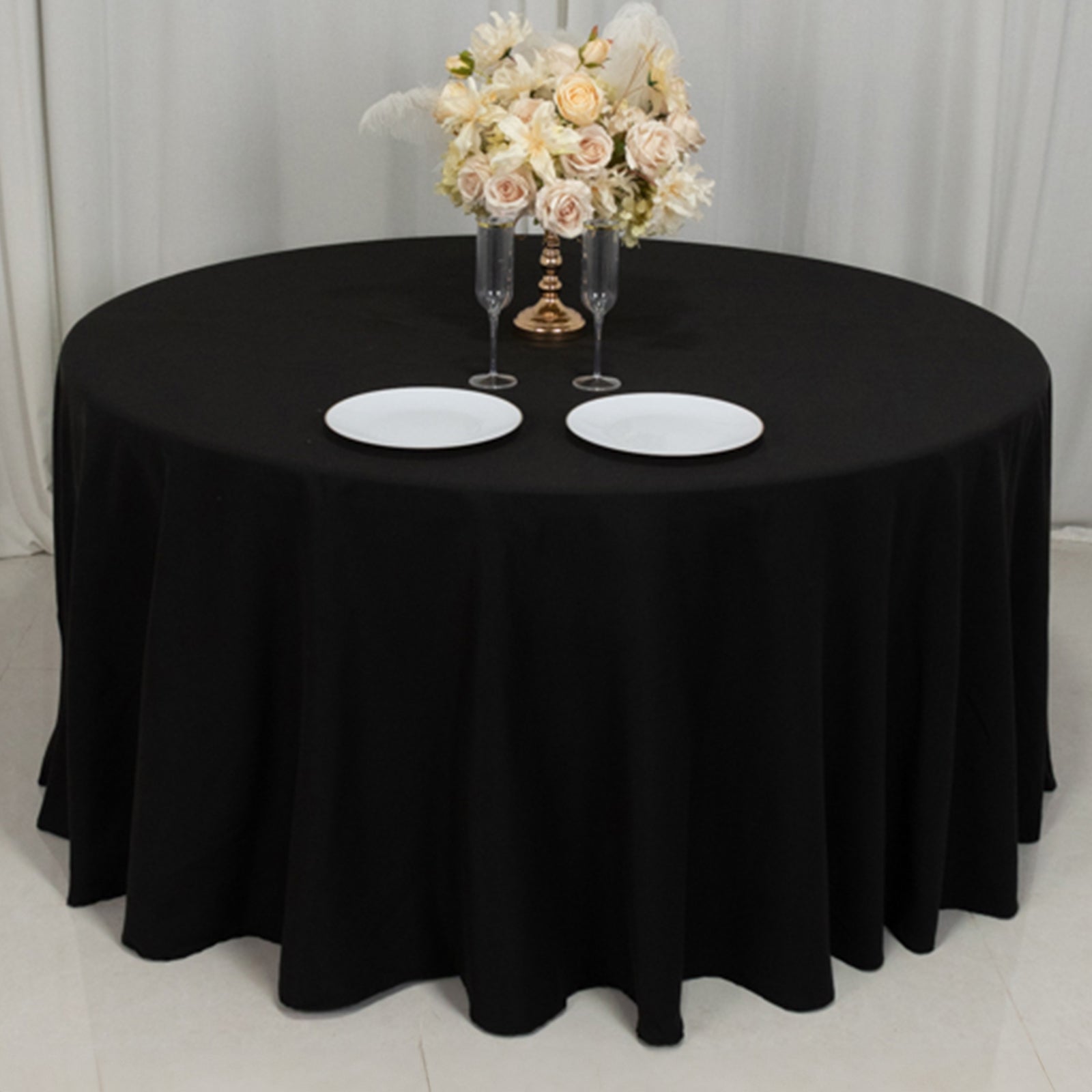 Cotton Blend 120 Round Tablecloth Black - Seamless Wrinkle-Resistant Table Cover