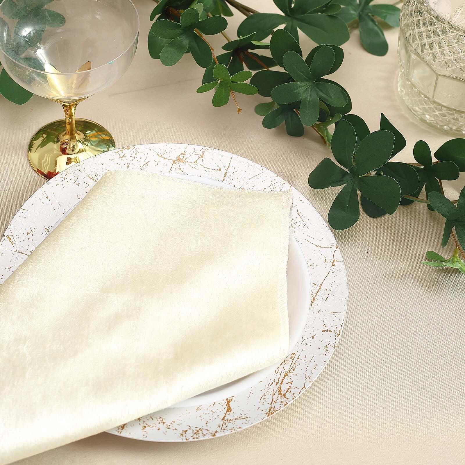 5 Pack Premium Velvet 20x20 Napkins Ivory - Soft Sheen Finish Cloth Napkins