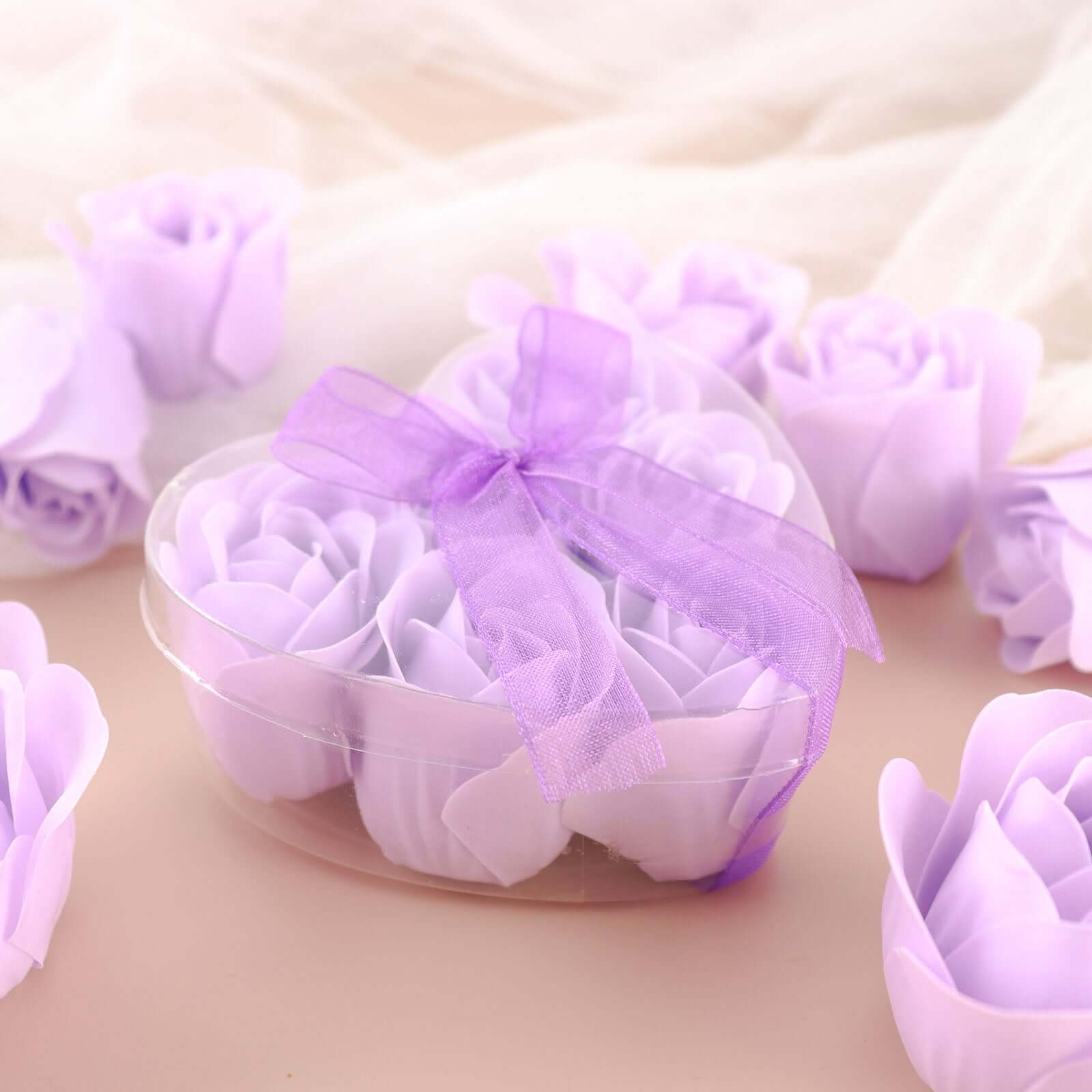 6 Pcs Lavender Lilac Scented Rose Soap Heart Shaped Party Favors With Gift Box And Ribbon