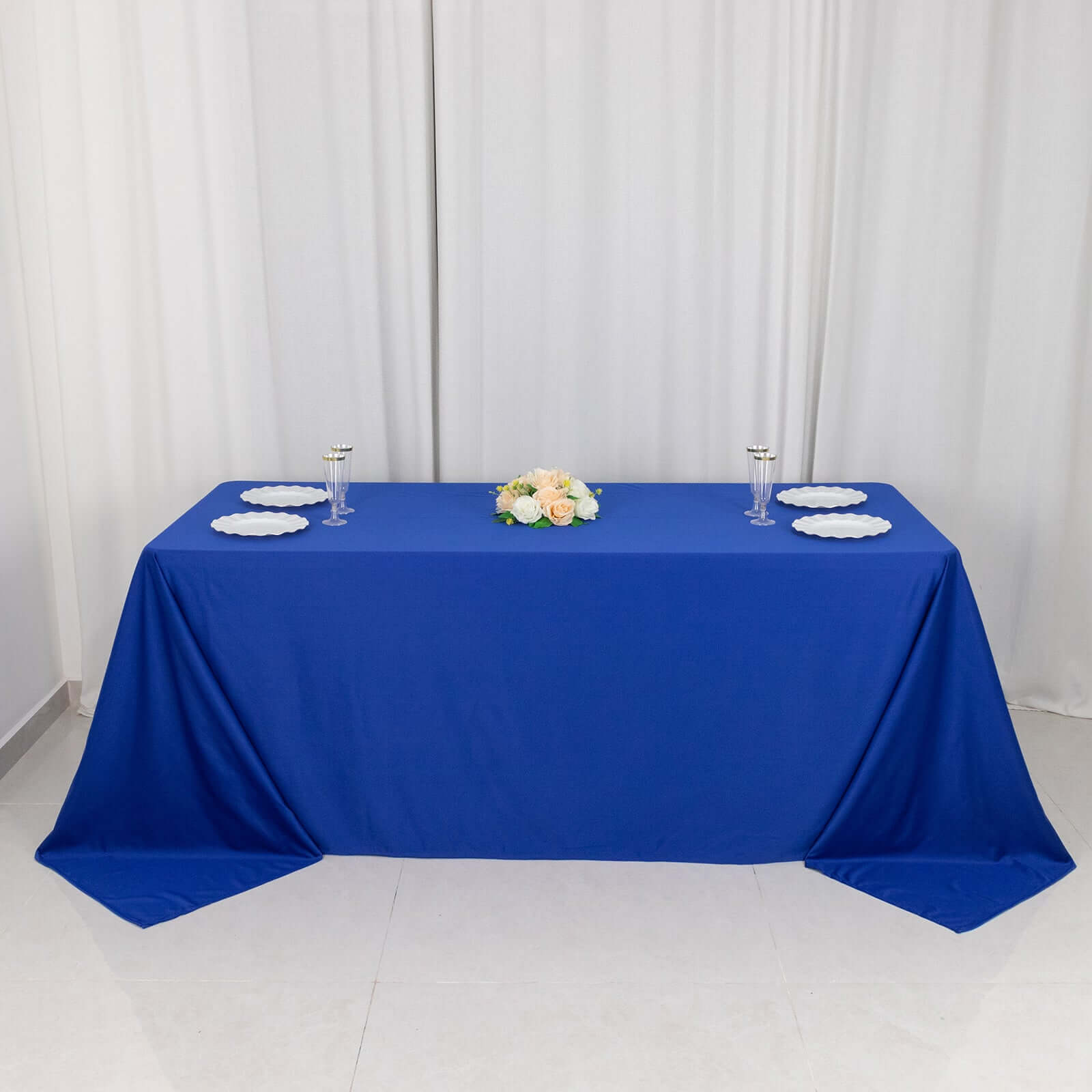 Premium Scuba Rectangular 90x132 Tablecloth Royal Blue - Wrinkle Free, Stain Resistant & Seamless Table Cover