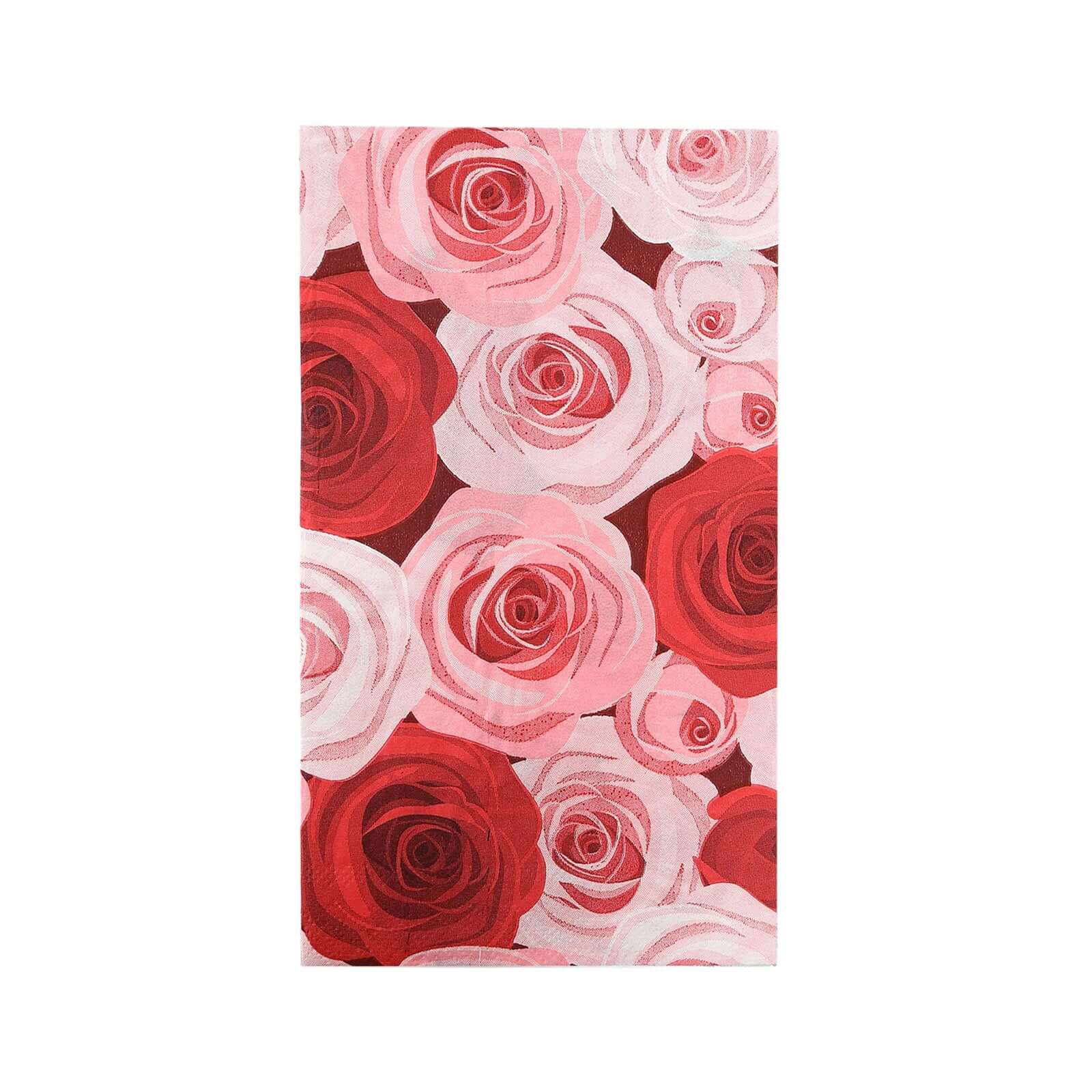 20-Pack Paper Dinner Napkins with Rose Floral Print Red/Pink 2 Ply - Stylish Boho Napkins for Events