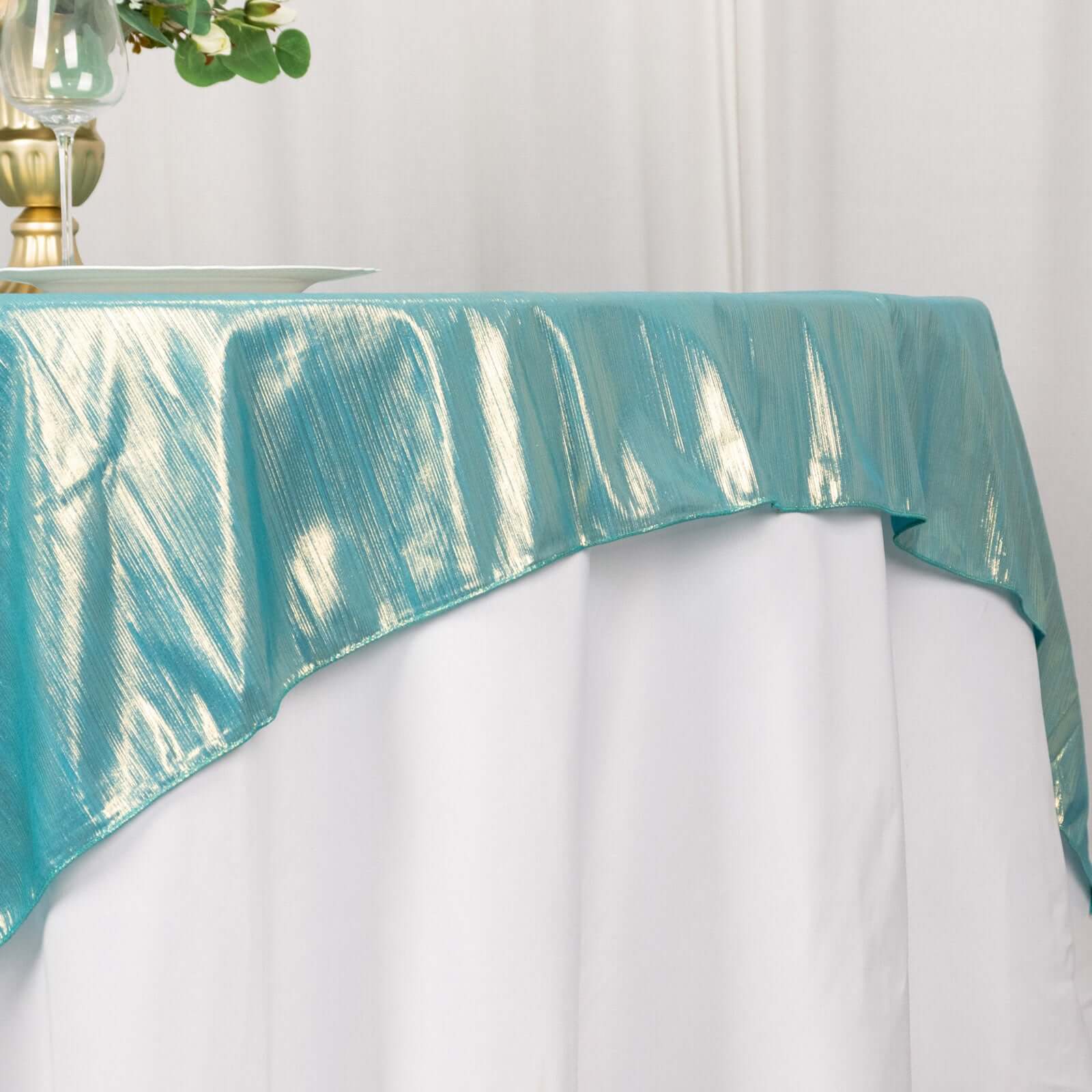 Polyester 72x72 Table Overlay Square Tablecloth Turquoise - Sequin Dots Wrinkle-Free Table Cover