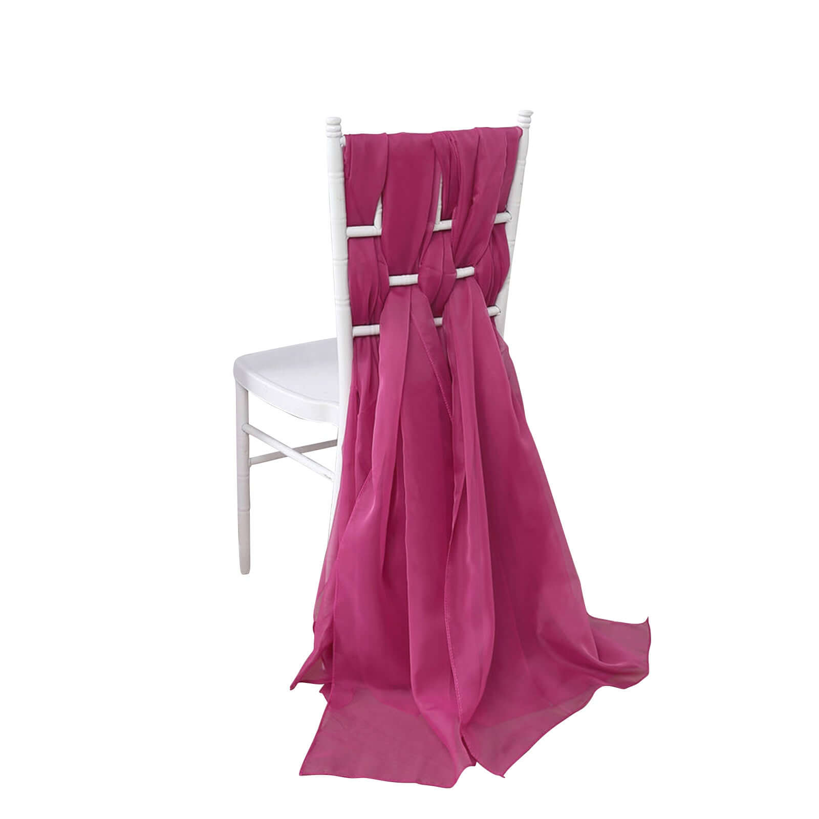 5 Pack Premium Chiffon Chair Sashes Fuchsia - Soft & Lightweight Designer Chair Bows 22x78