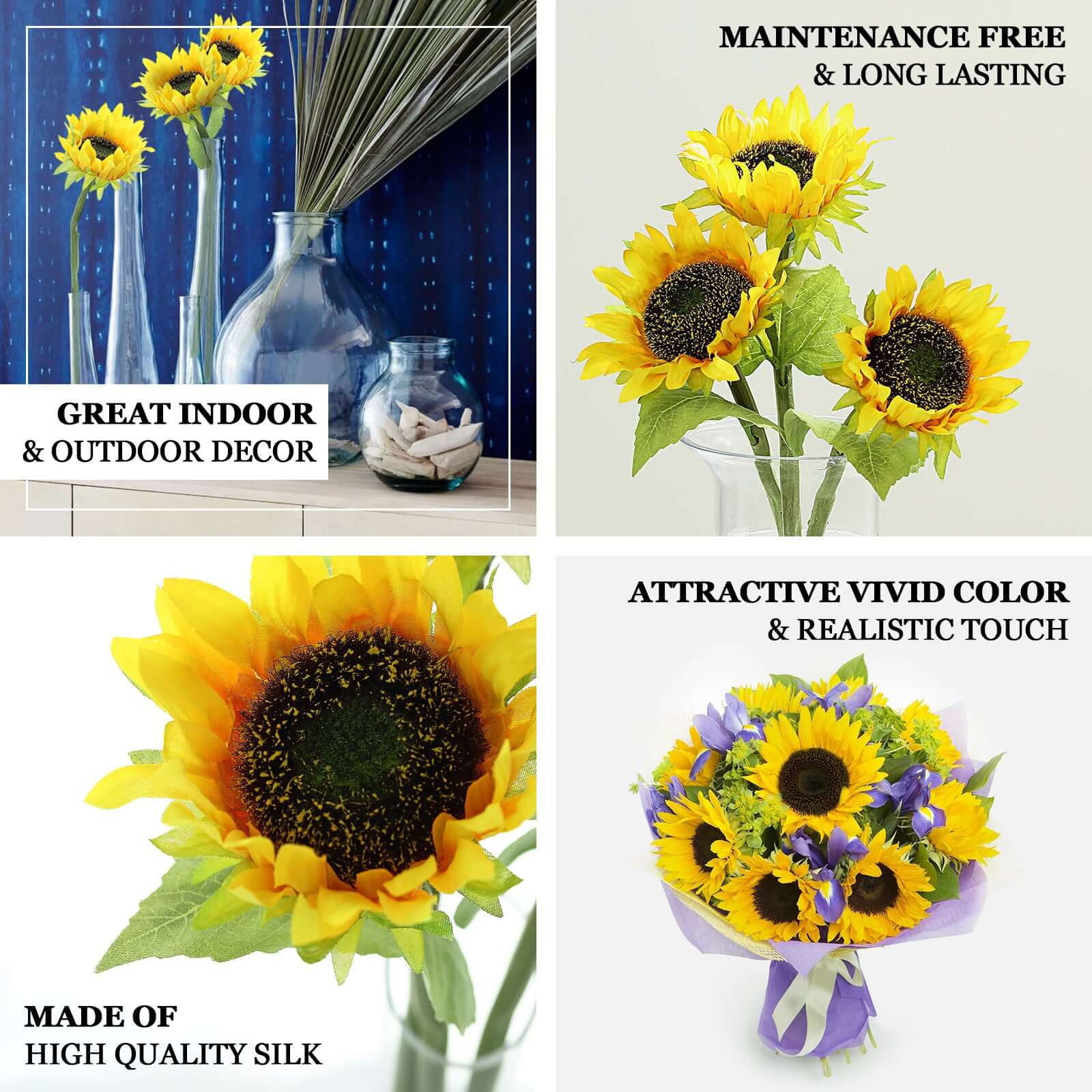 3 Stems 17 Yellow Artificial Silk Sunflower Flower Bouquet Branches