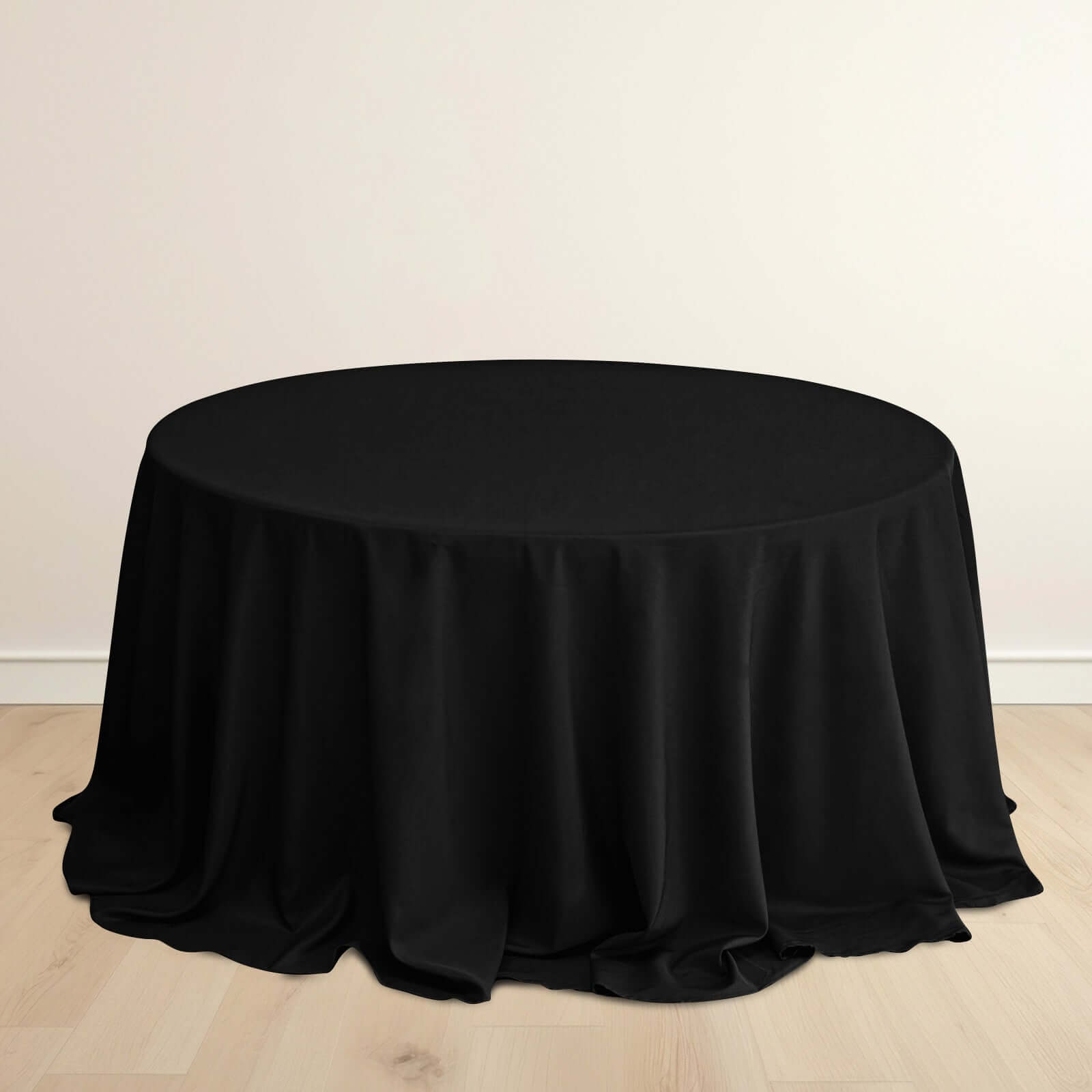 Premium Scuba Round 132 Tablecloth Black - Wrinkle Free & Stain Resistant Seamless Table Cover for Weddings & Events