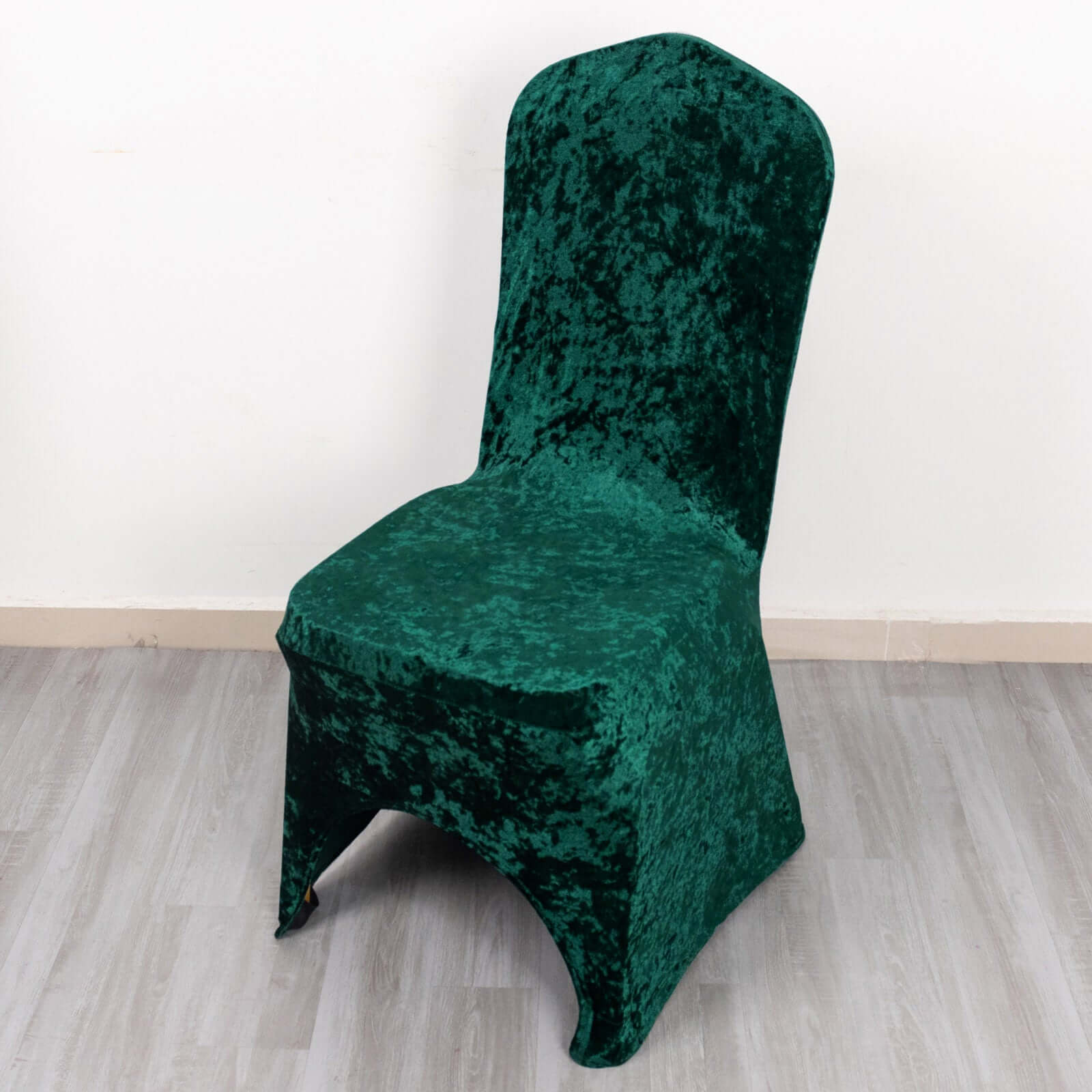 Crushed Velvet Spandex Banquet Chair Cover Fitted Slipcover Hunter Emerald Green - Stretch 190GSM Slipcover with Foot Pockets