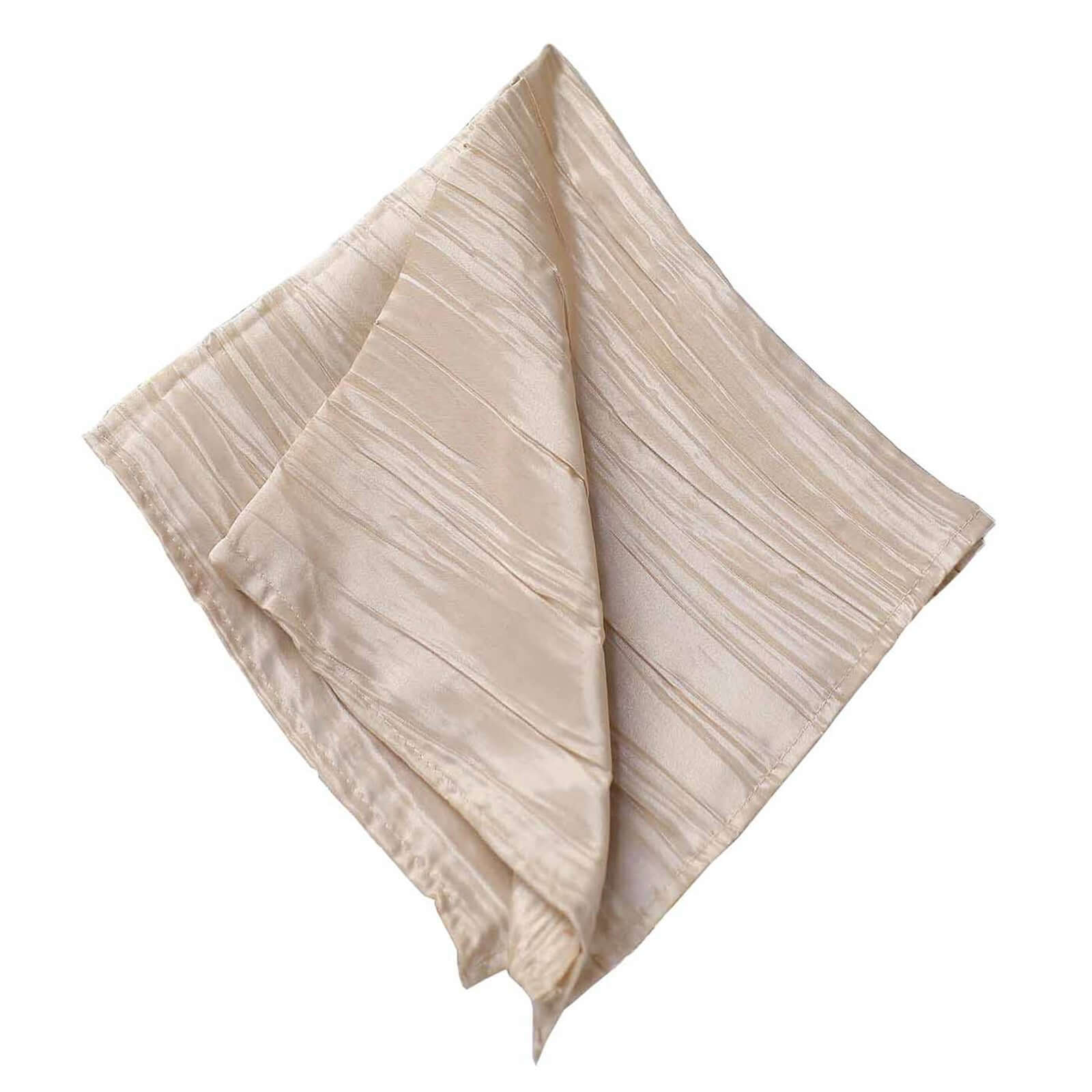 5 Pack Taffeta 20x20 Napkins Beige - Accordion Crinkle Dinner Napkins