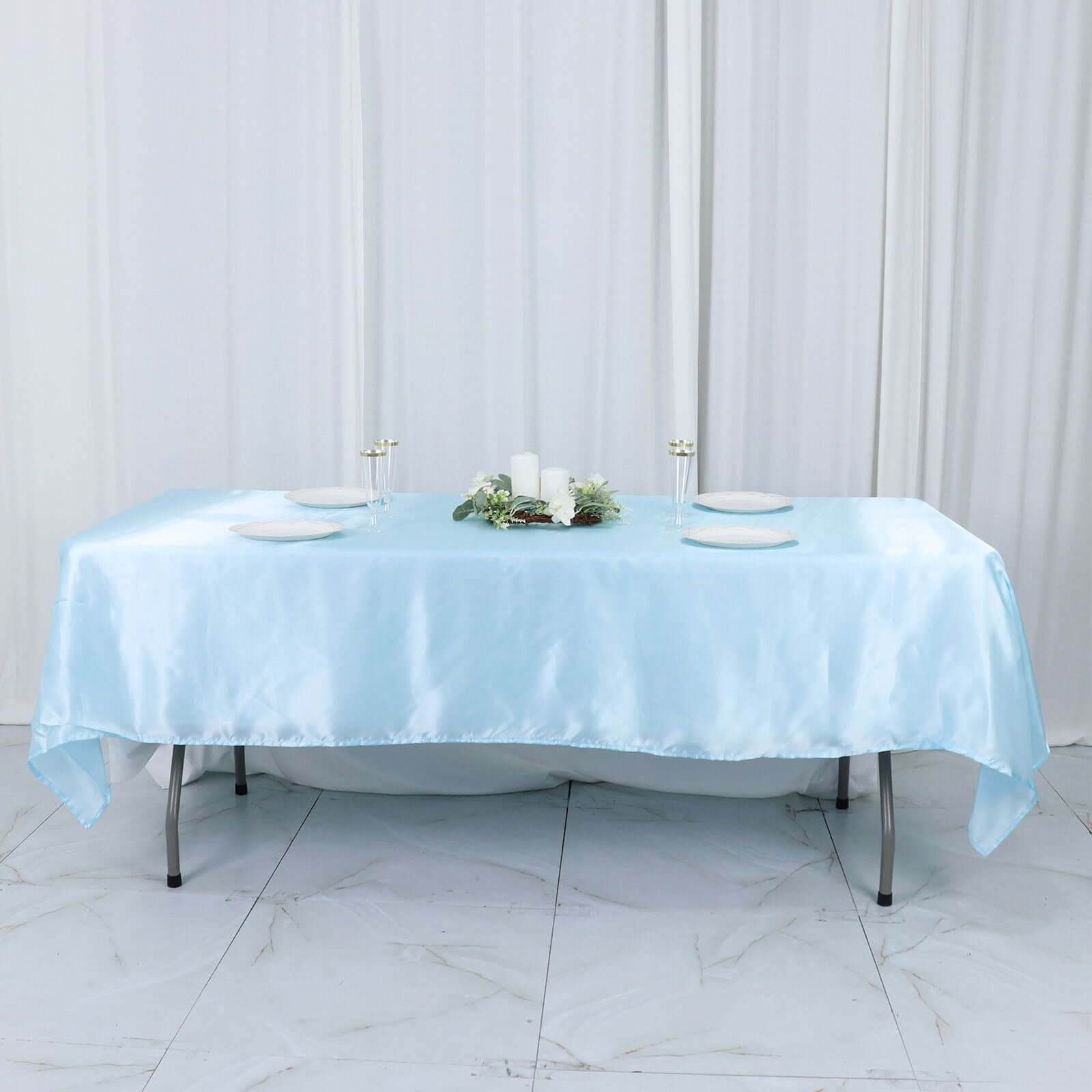 Satin Rectangular 60x102 Tablecloth Light Blue - Smooth and Lustrous Table Cover