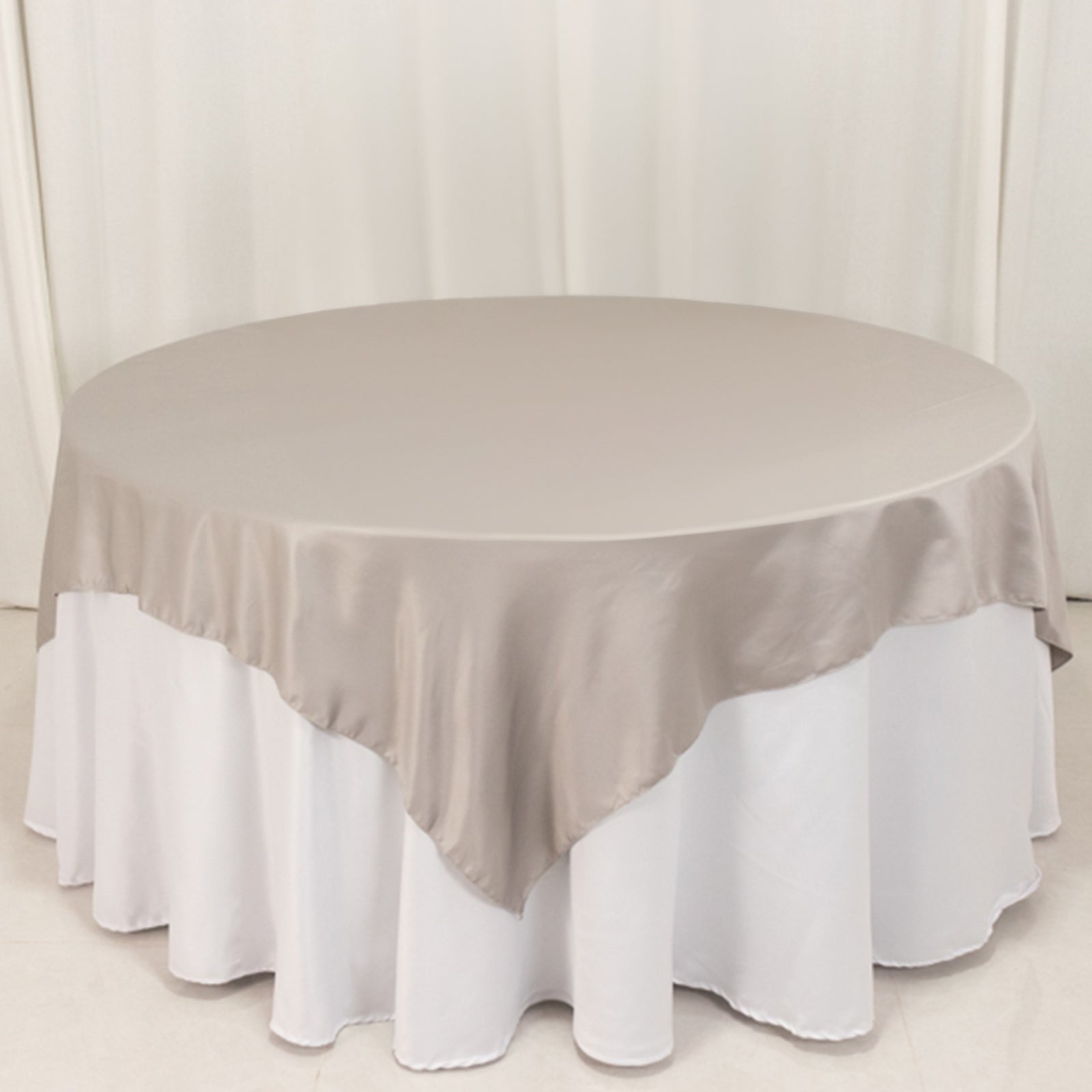 Lamour Satin 72x72 Table Overlay Square Tablecloth Silver - Smooth Finish Table Topper