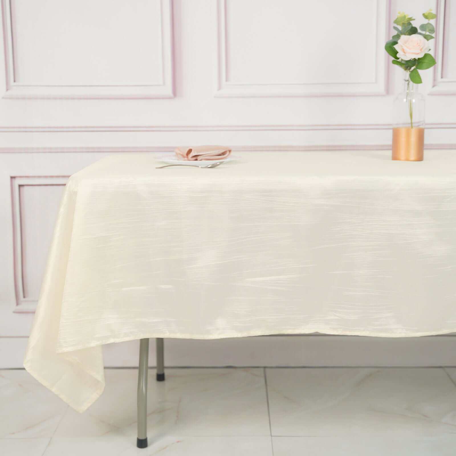 Taffeta 60x102 Rectangle Tablecloth Ivory - Accordion Crinkle Table Cover